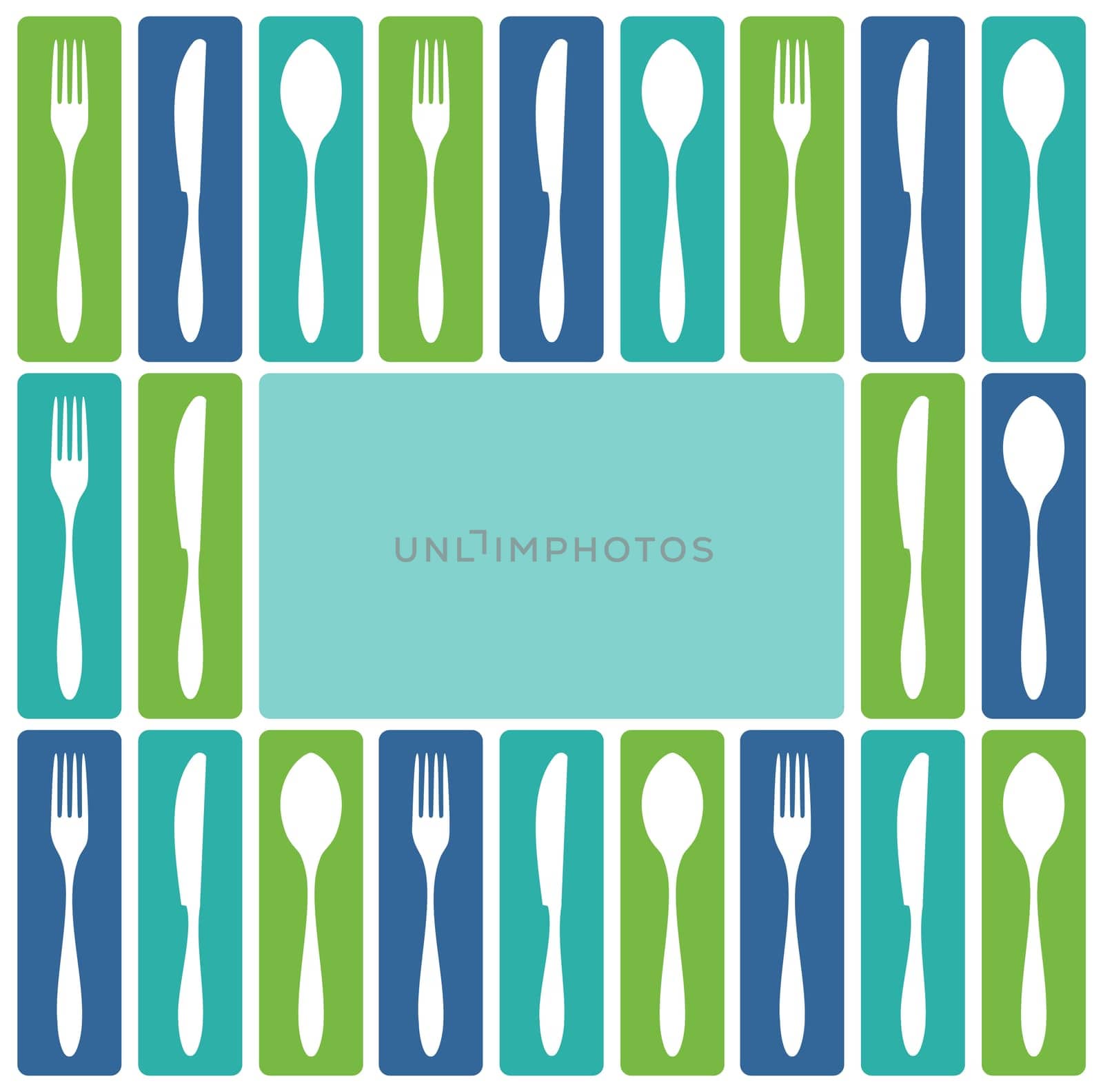 Food, restaurant, menu design with cutlery icons as frame. Fork, knife and spoon silhouettes on different backgrounds. Vector avaliable