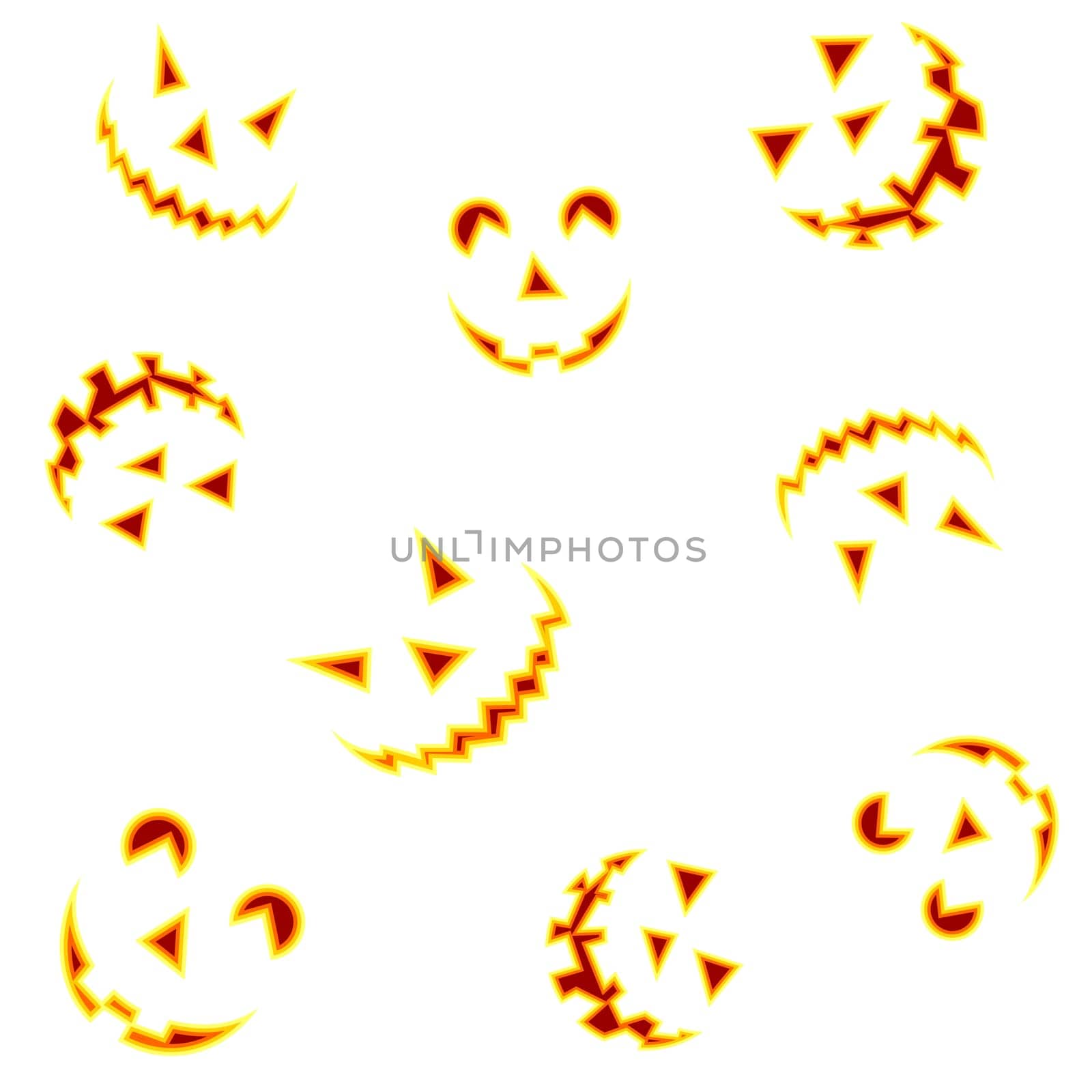 Halloween pumpkin faces smiling on white background. Vector illustration