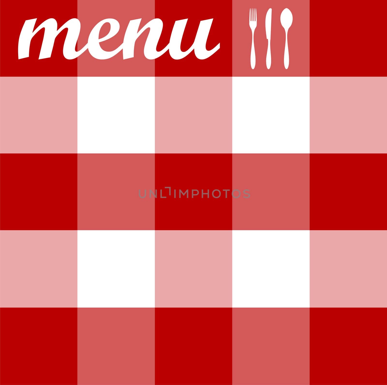 Food, restaurant, menu design with cutlery silhouettes on red tablecloth texture. Vector available