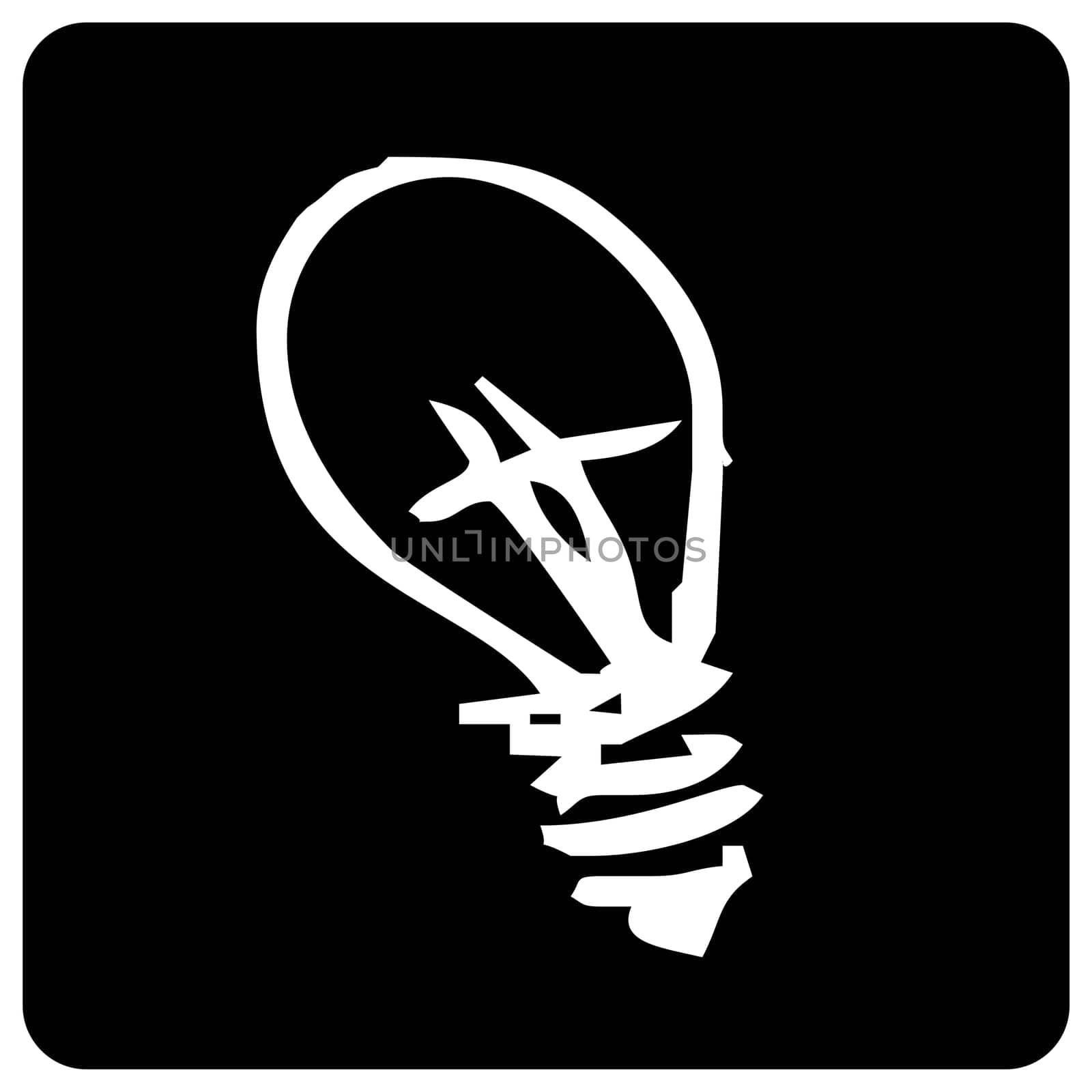 Icon of white light bulb on black background. Concepts of light, idea, brillant, inteligence. Suitable for a logo