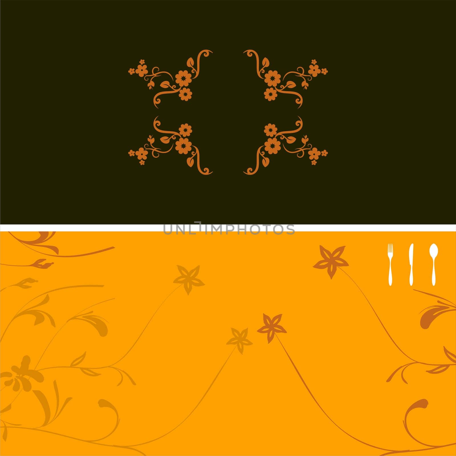 illustration on green and yellow background for food industry, menu, cover, with vector flowering ornate