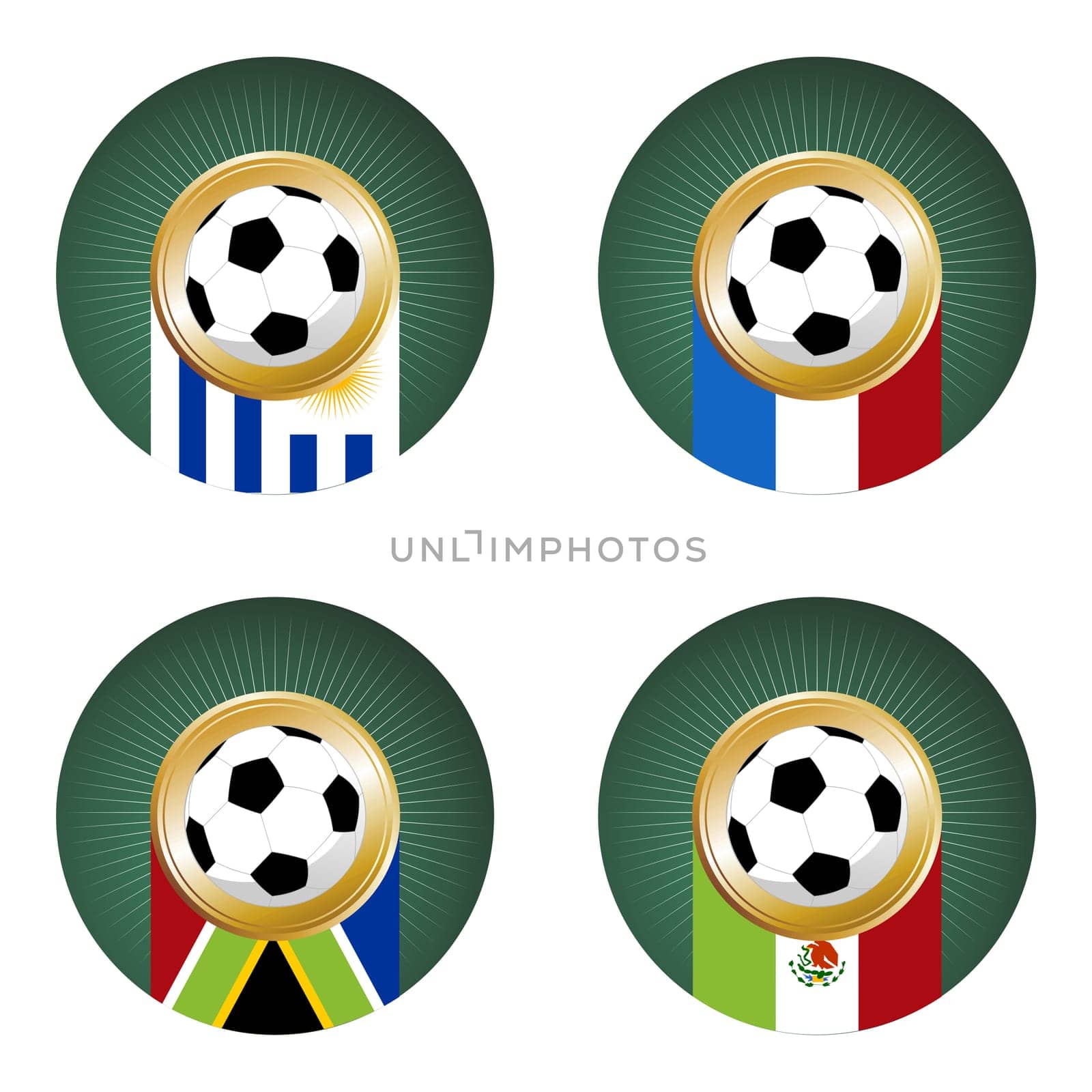 Composition with soccer ball over countries flags. Group A in a soccer championship.