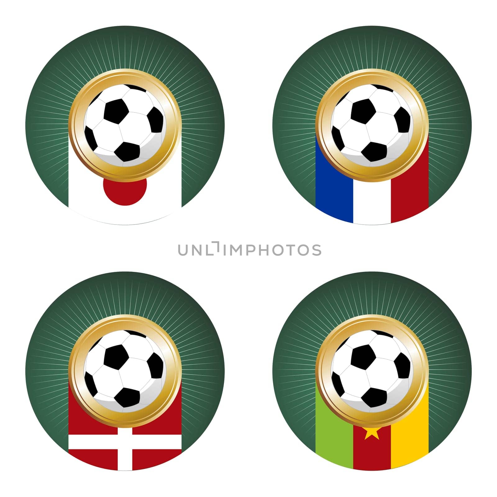 Composition with footballs in the flags of each country of the group E to the 2010 soccer World Cup
