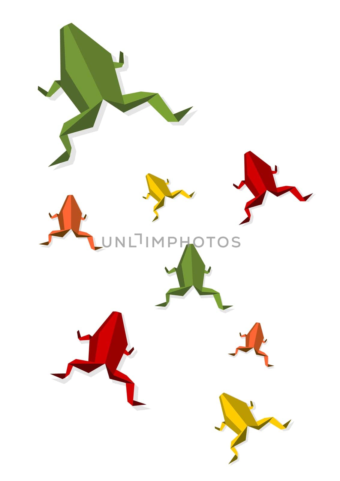 Group of various Origami vibrant colors frog. Vector file available.