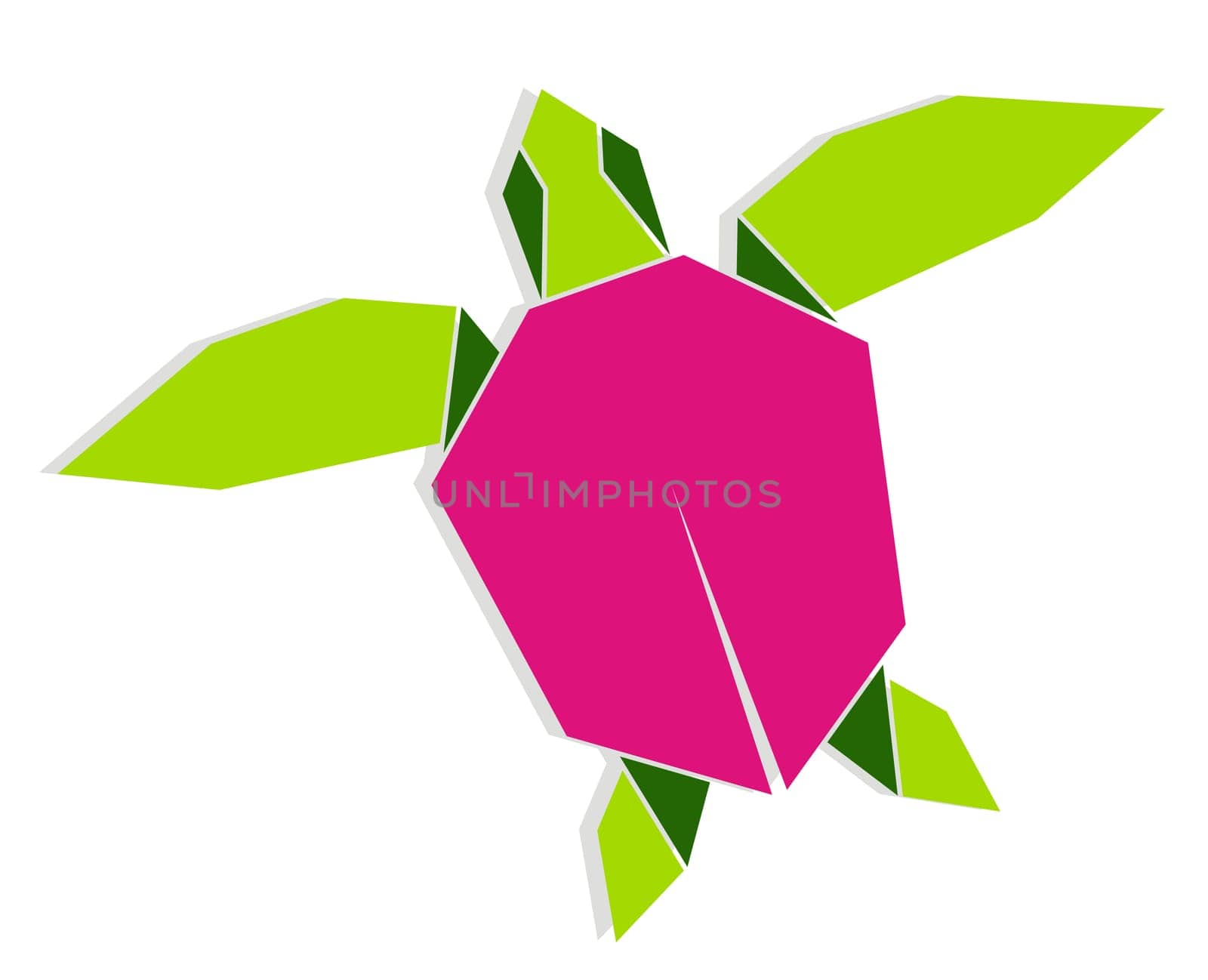 Single multicolored origami turtle illustration.