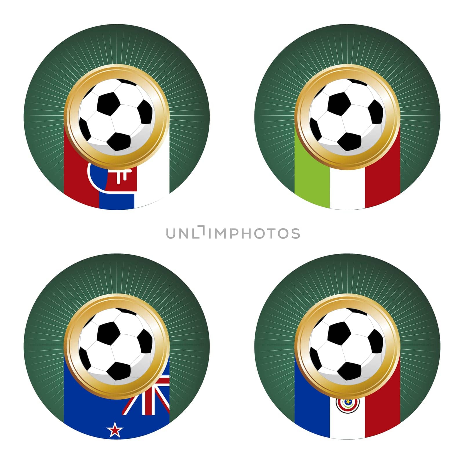 Composition with soccer balls in the flags of each country of the group F to the 2010 soccer World Cup