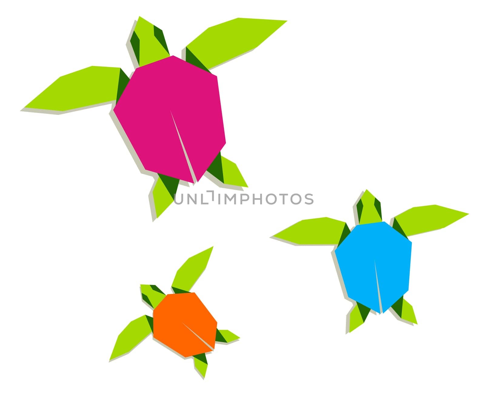 Group of multicolored origami turtle. Vector file also available.