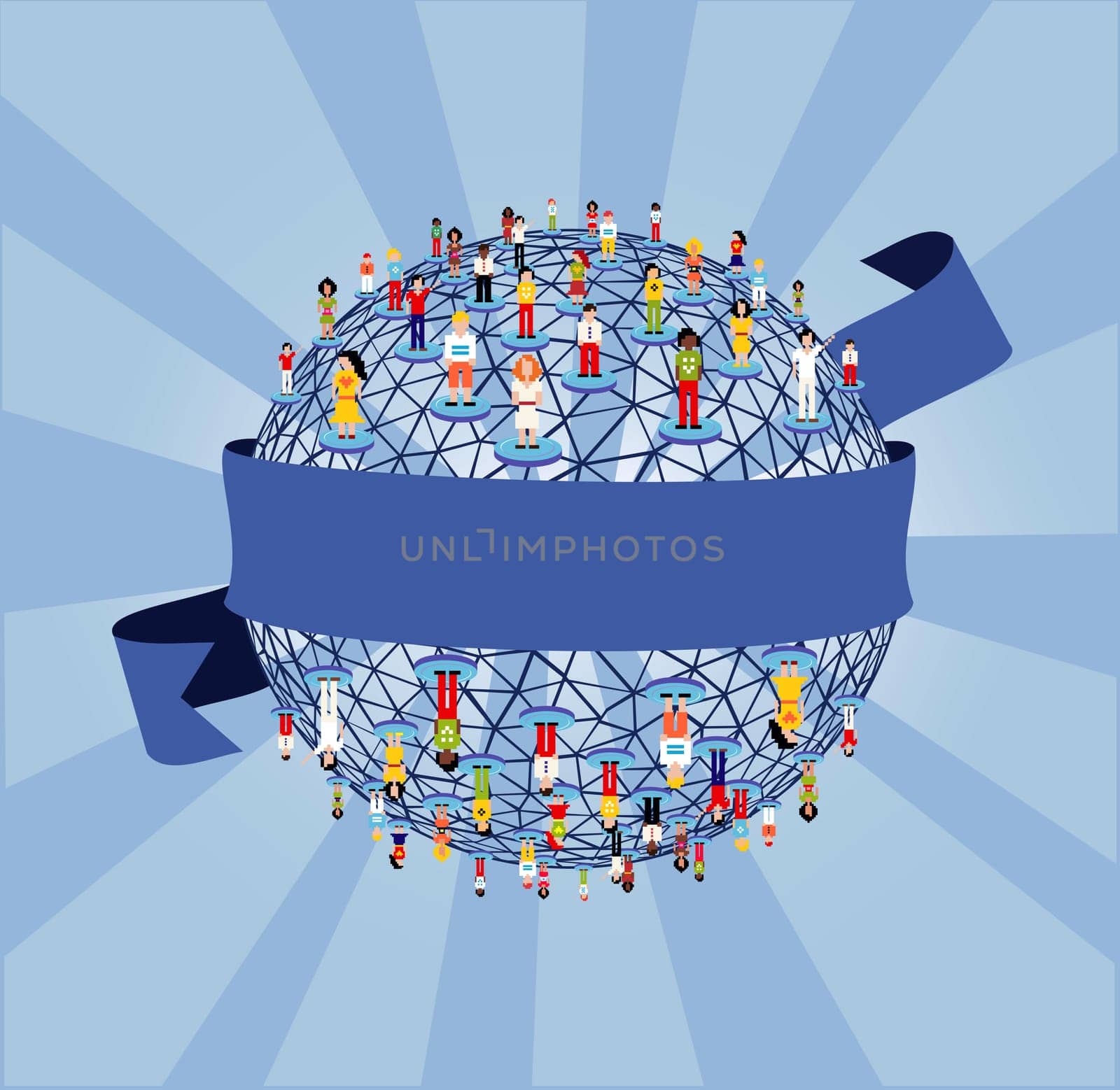 Global Social network relationship diagram over light blue background.