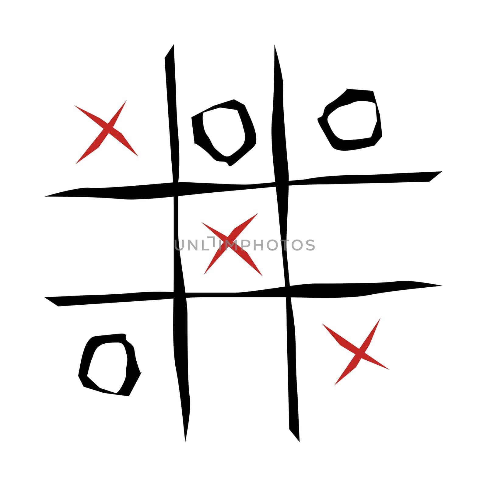 Tic tac toe game illustration on white background