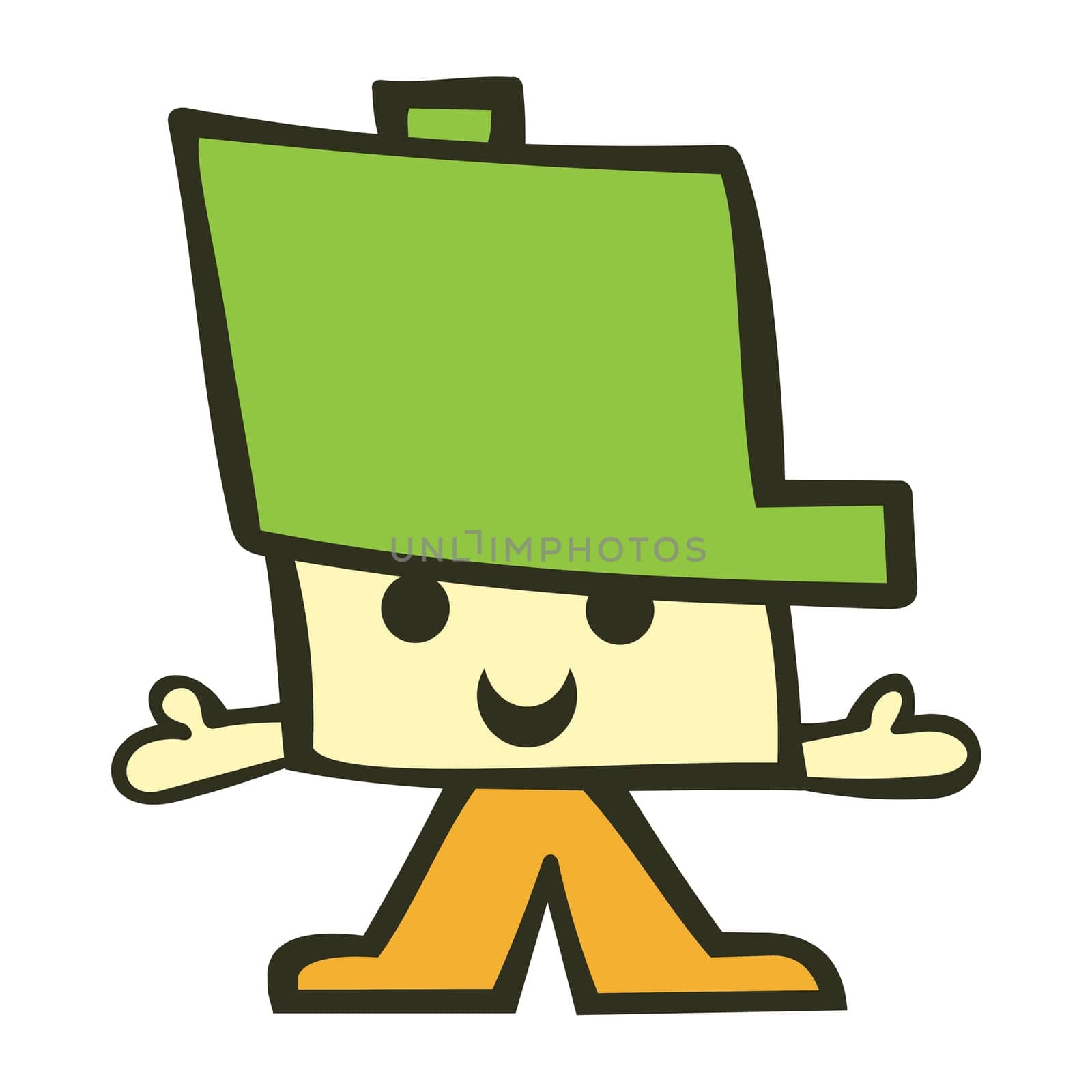 Friendly boy with open arms with a big funny hat. Suitable for comic or cartoon character. Vector available
