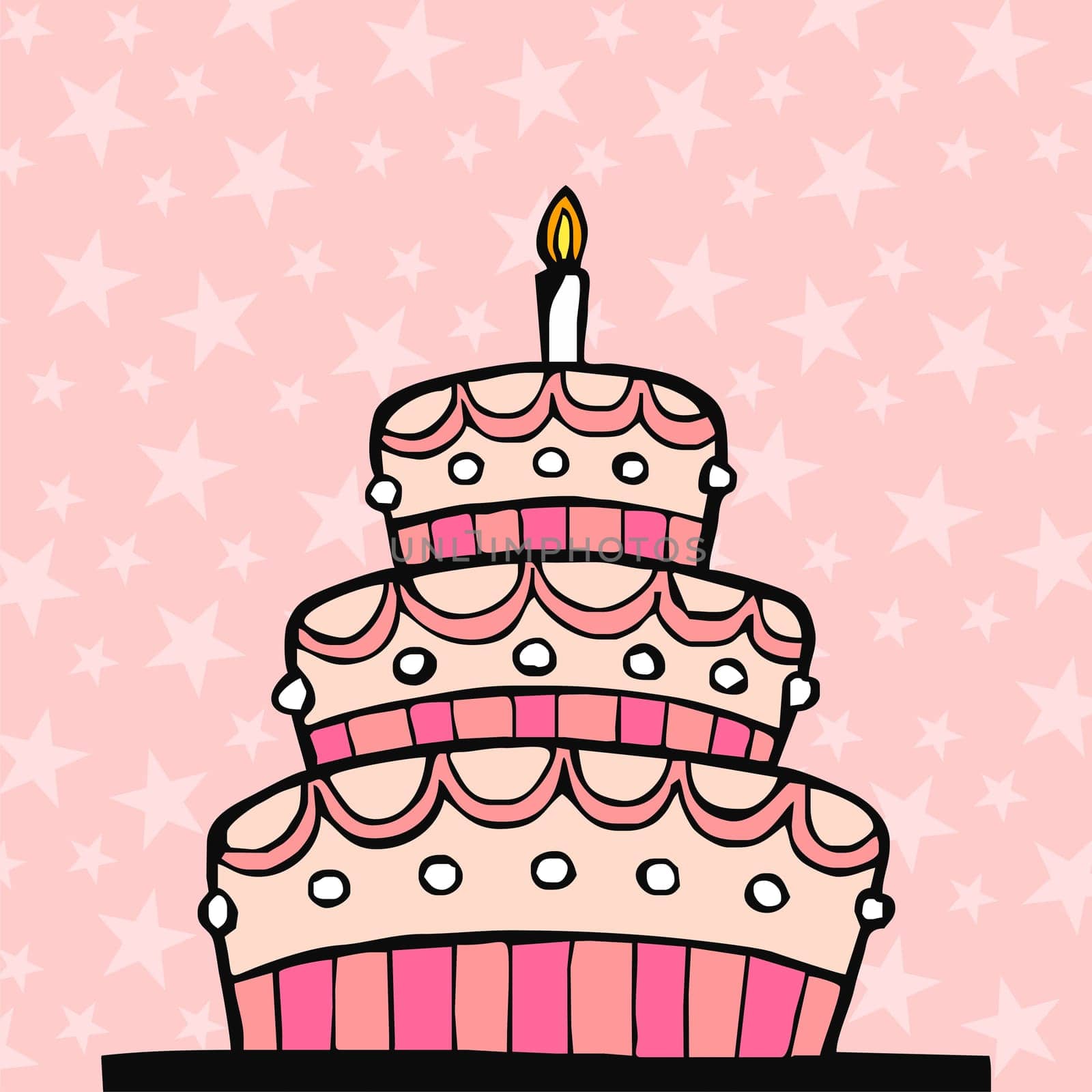 Pink birthday cake on pink background with stars
