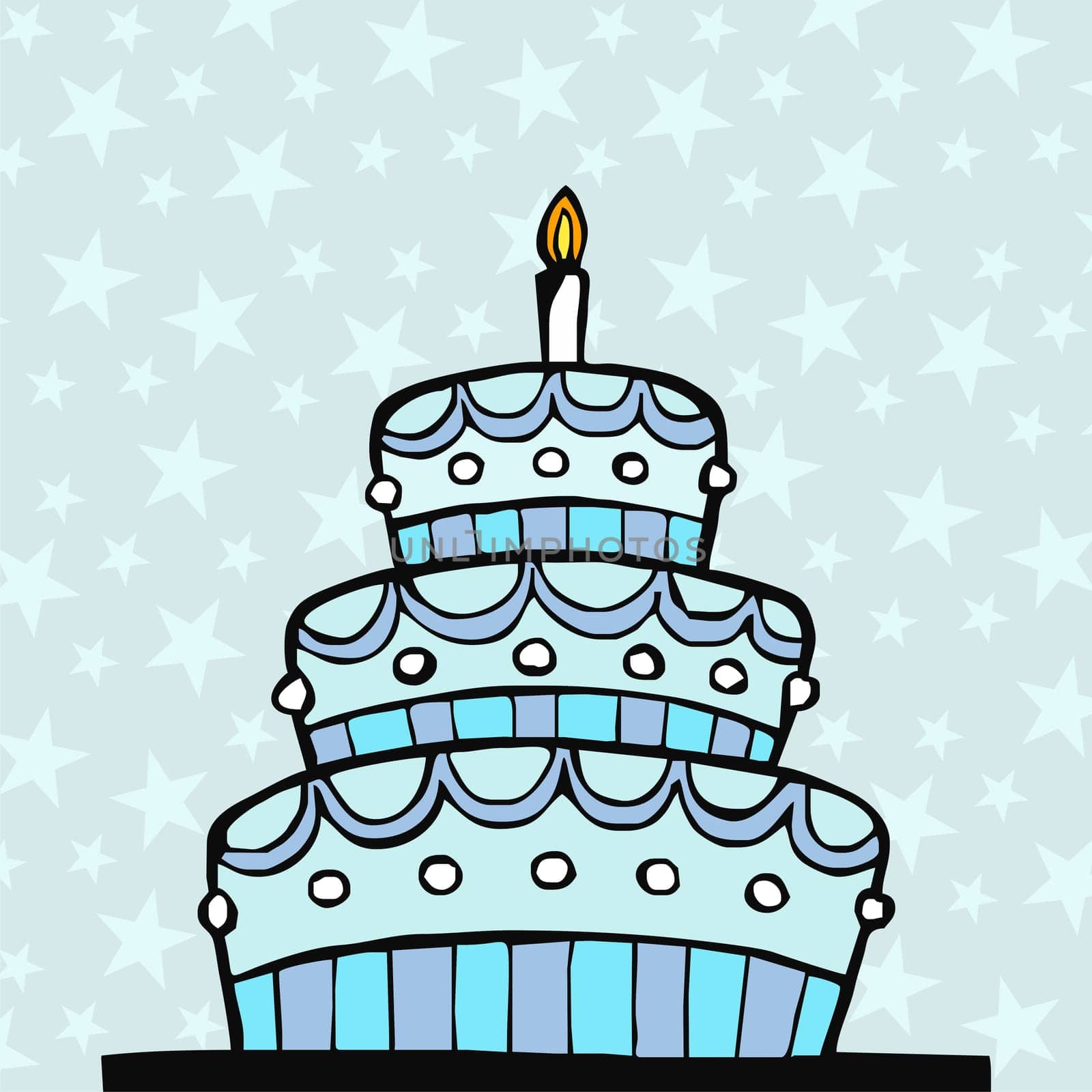 llight blue birthday cake on light blue background with stars