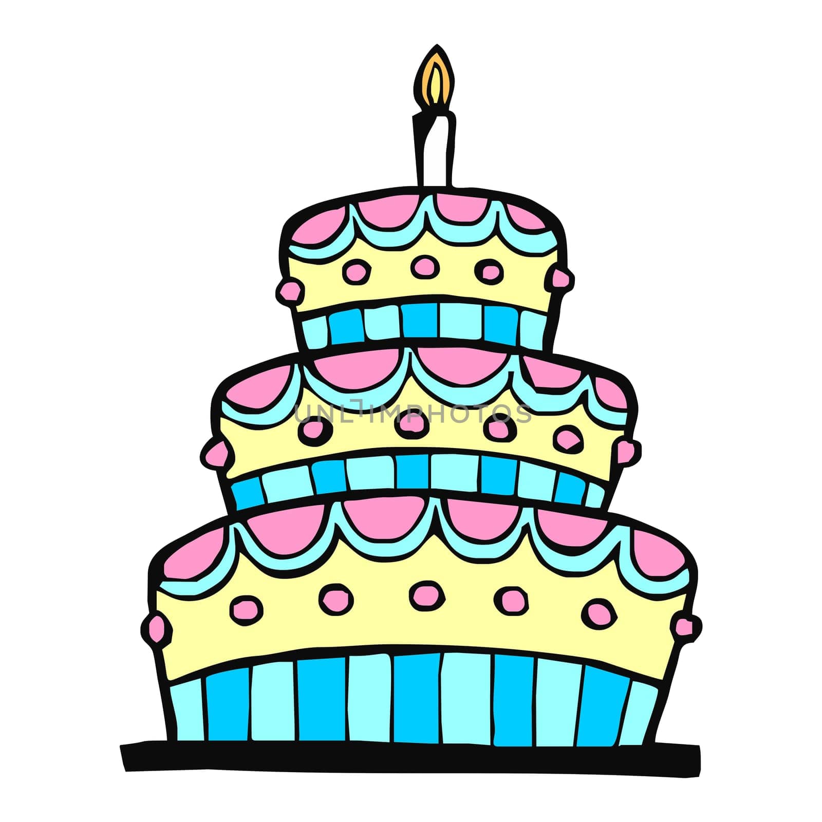 Colorful birthday cake on white background