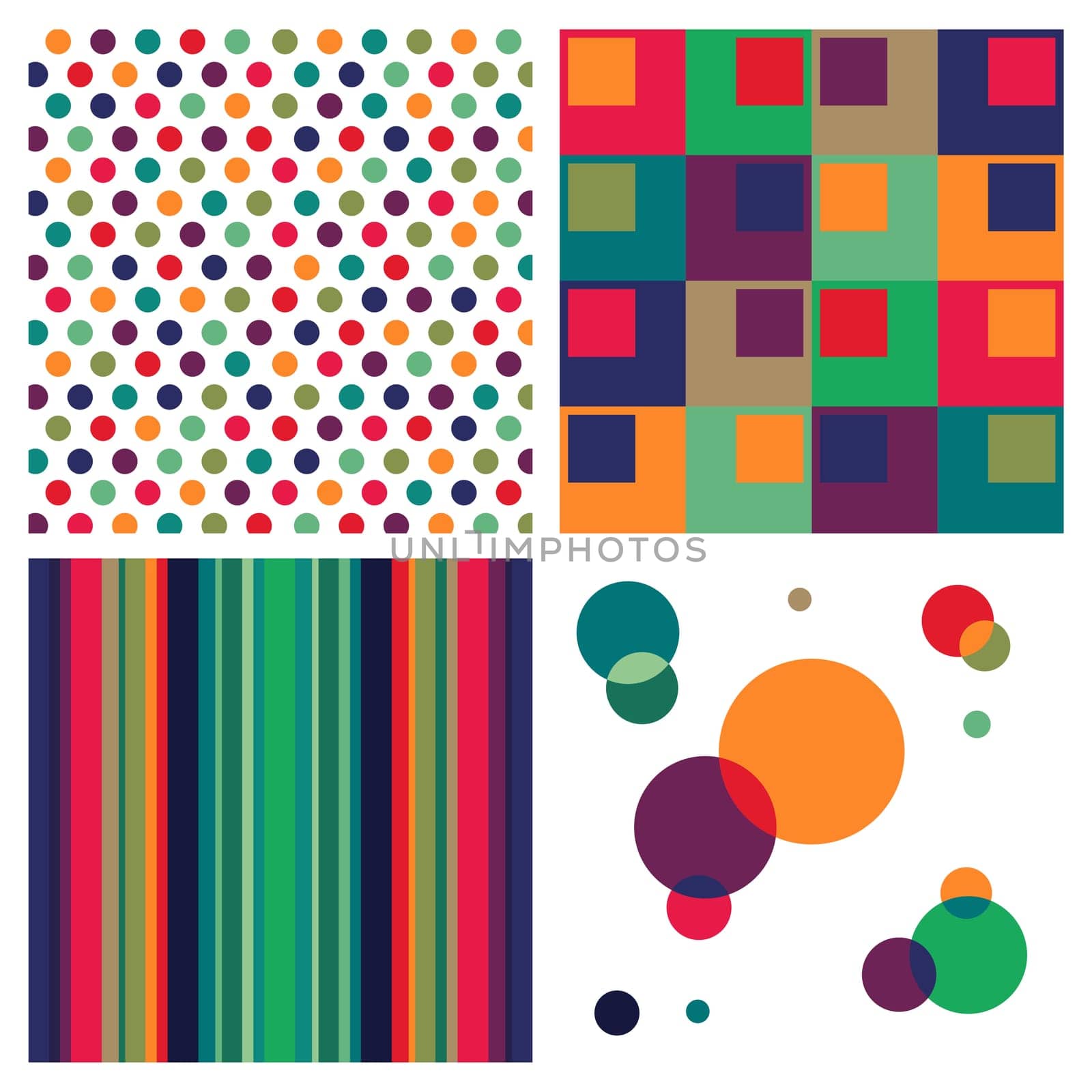 Colorful patchs of miscellaneous designs. Vector illustration background