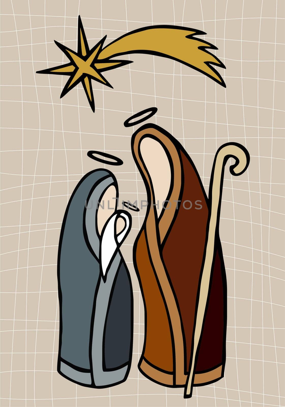 Christmas season: Jesus, Mary and Joseph under the shining star of Bethlehem