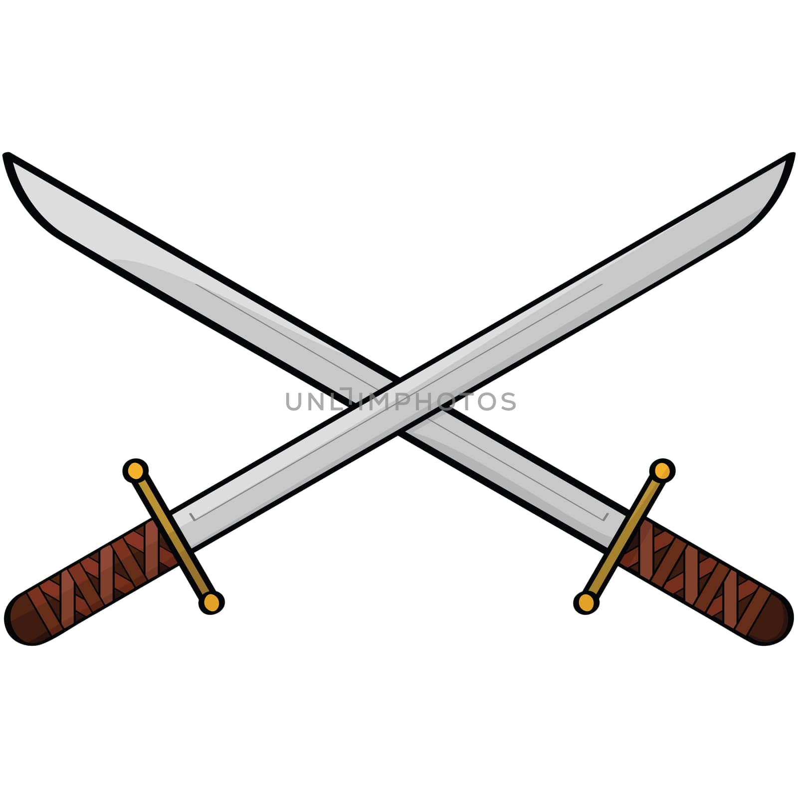 Cartoon illustration showing two antique swords