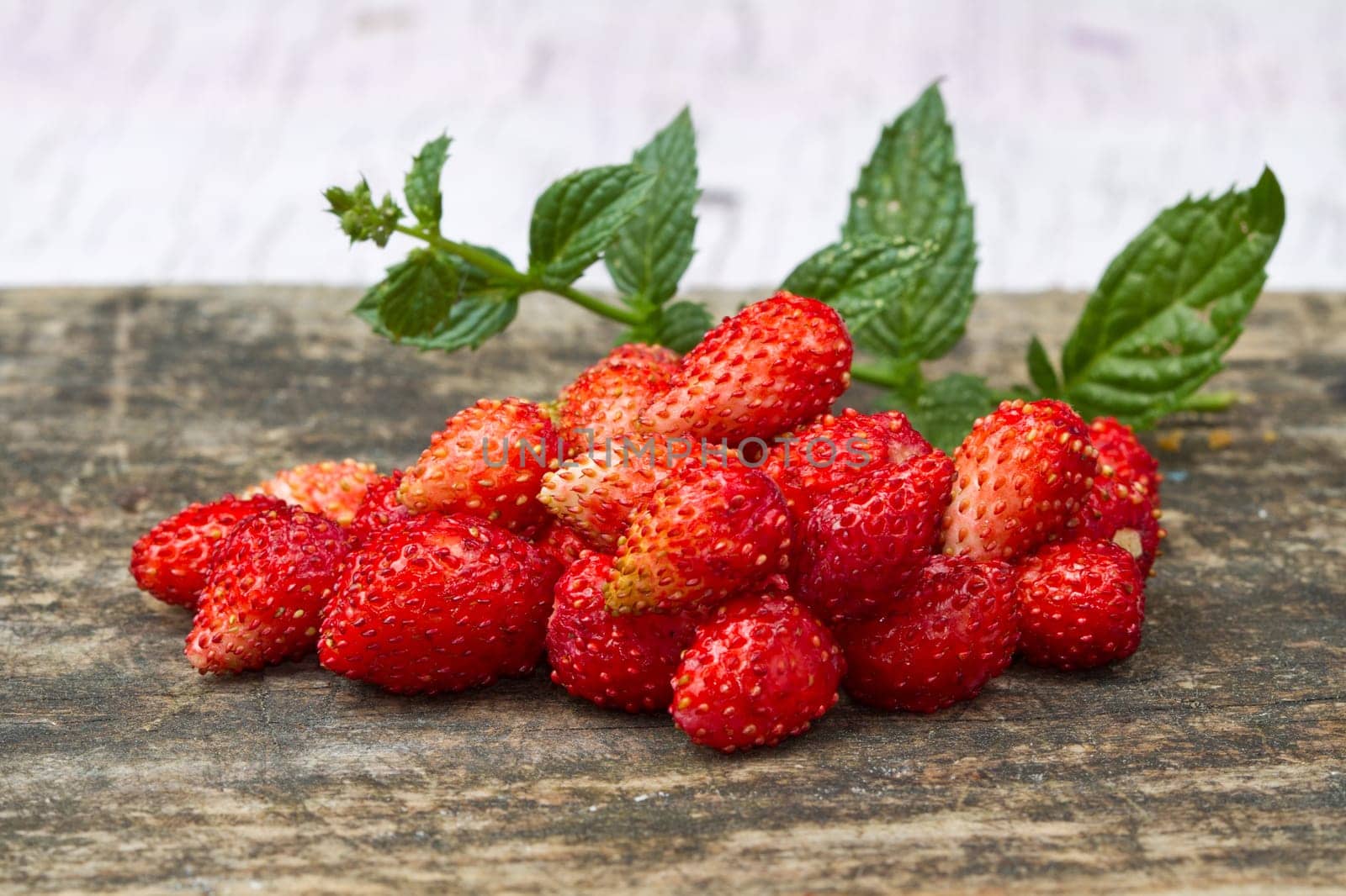fresh Wild strawberries on wooden background