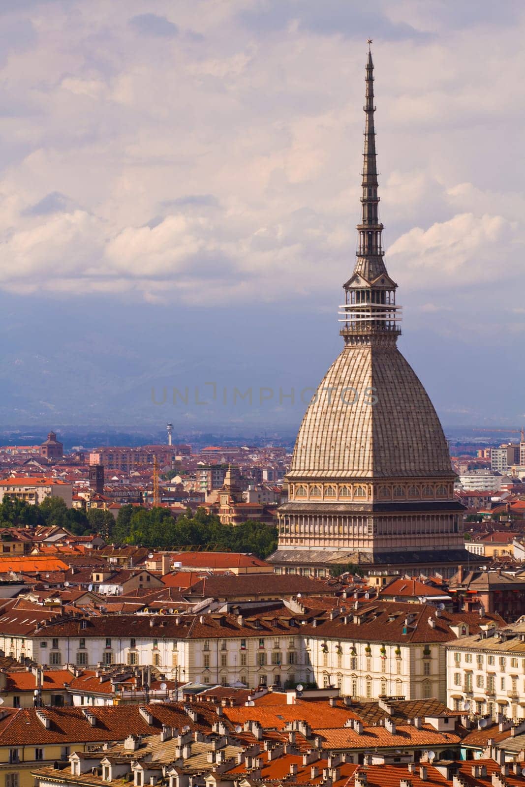 City of Turin and Mole Antonelliana  skyline panorama seen from the hil