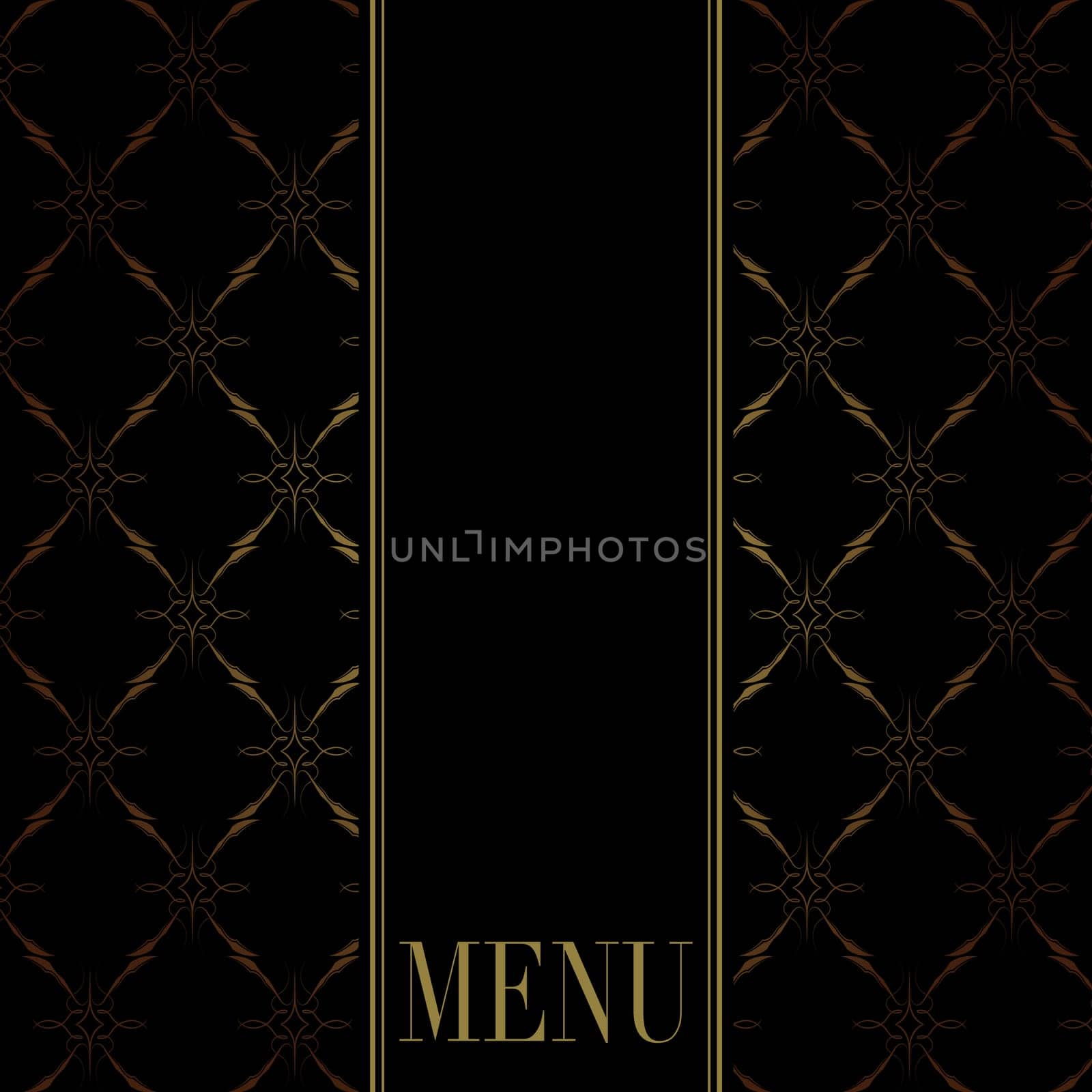 Vintage Menu Card Design - Golden Ornaments on Black Background