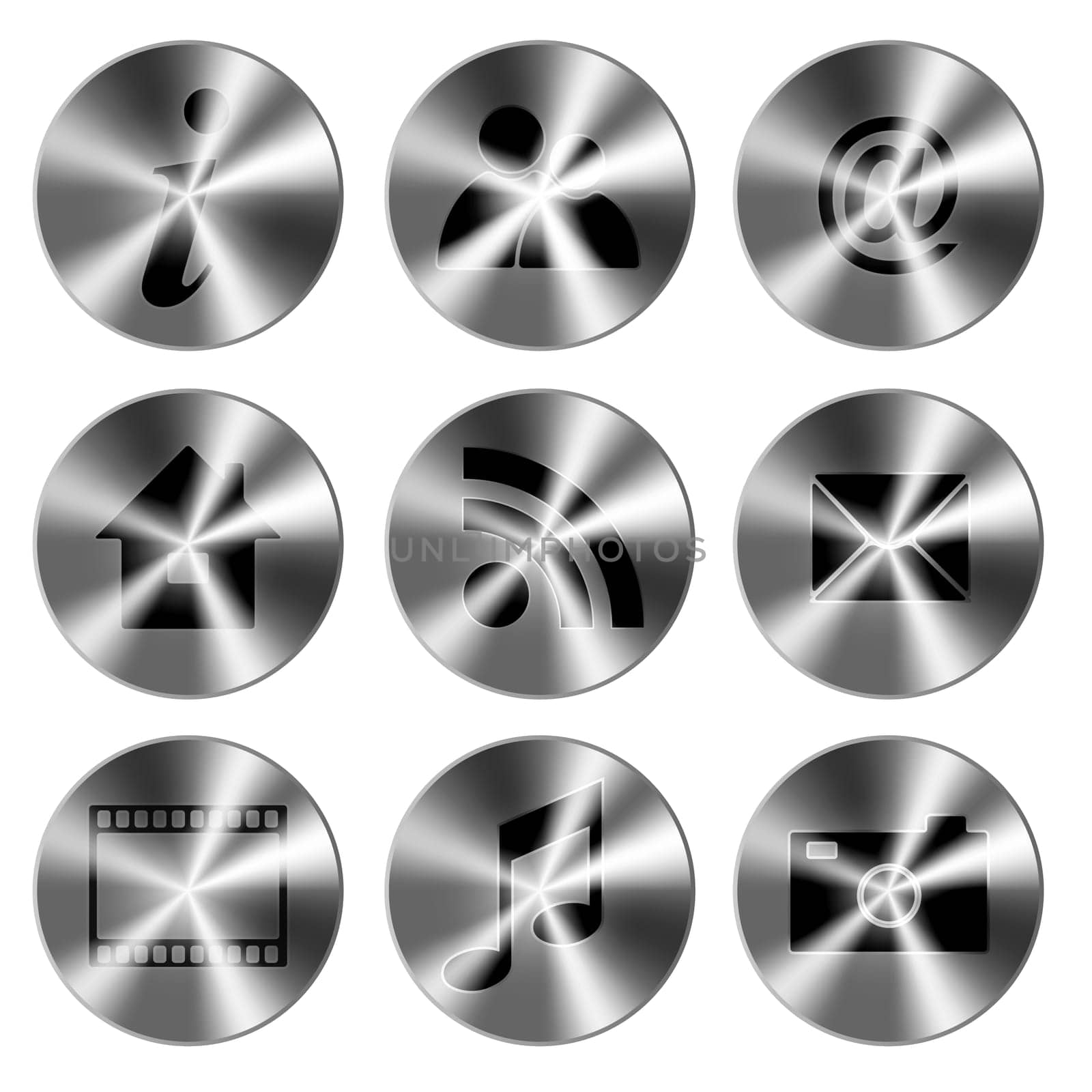 Set of Silver Metallic Icons Isolated on white