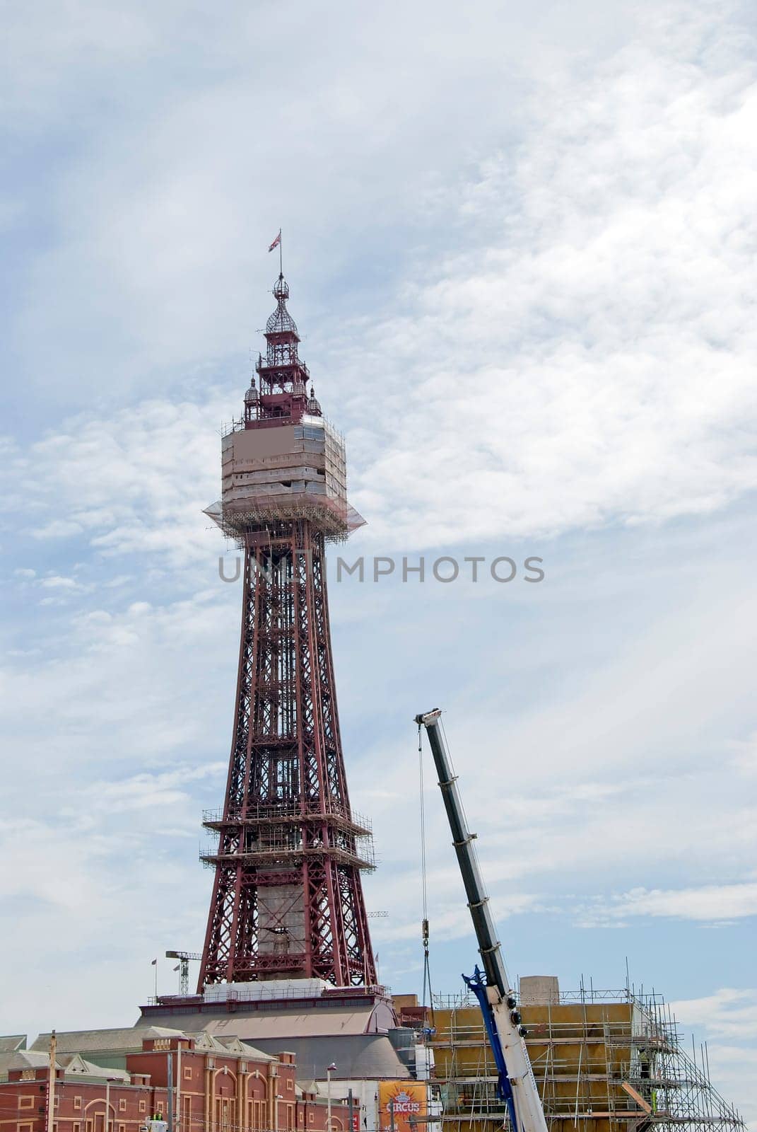Blackpool Tower and New Construction Site and Crane