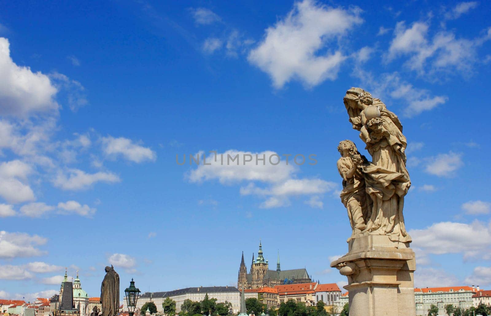 Prague,Statues of Charles Bridge,View of Prague Castle,2011