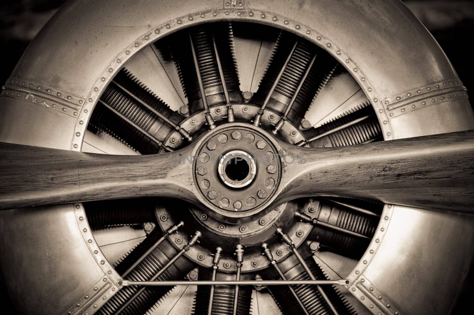 vintage propeller aircraft engine engineering closeup