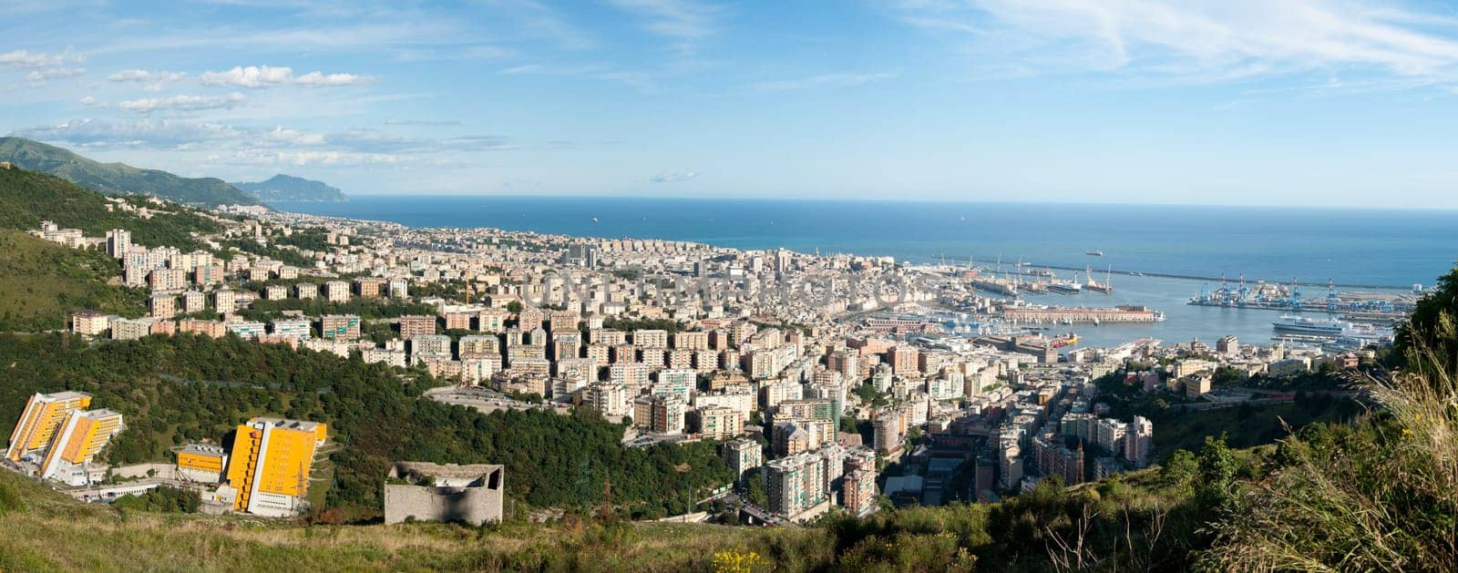 overview of the city of genoa from the mountains