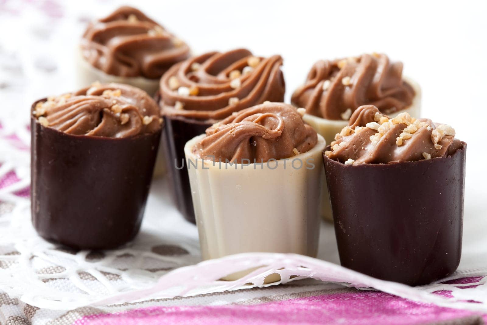Close-up of delicious chocolate pralines. Studio shot.