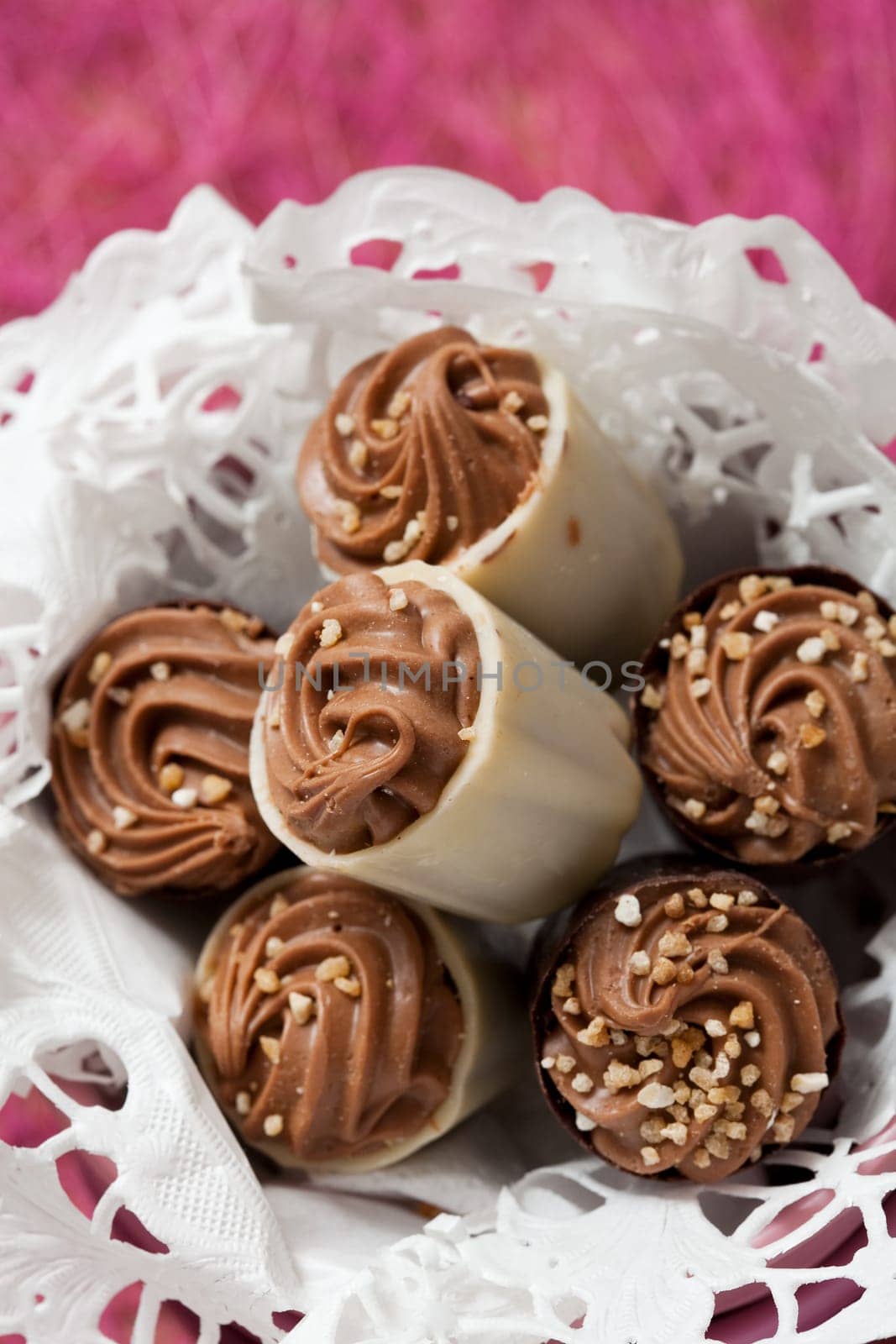Close-up of delicious chocolate pralines. Studio shot.
