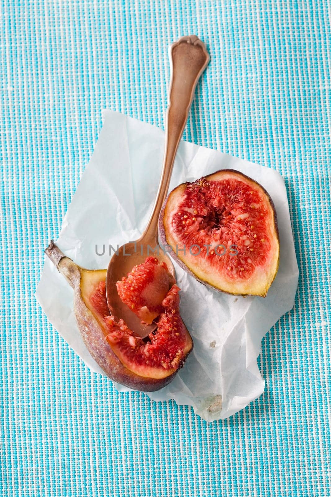 Delicious, fresh and ripe fig halves. Studio shot.