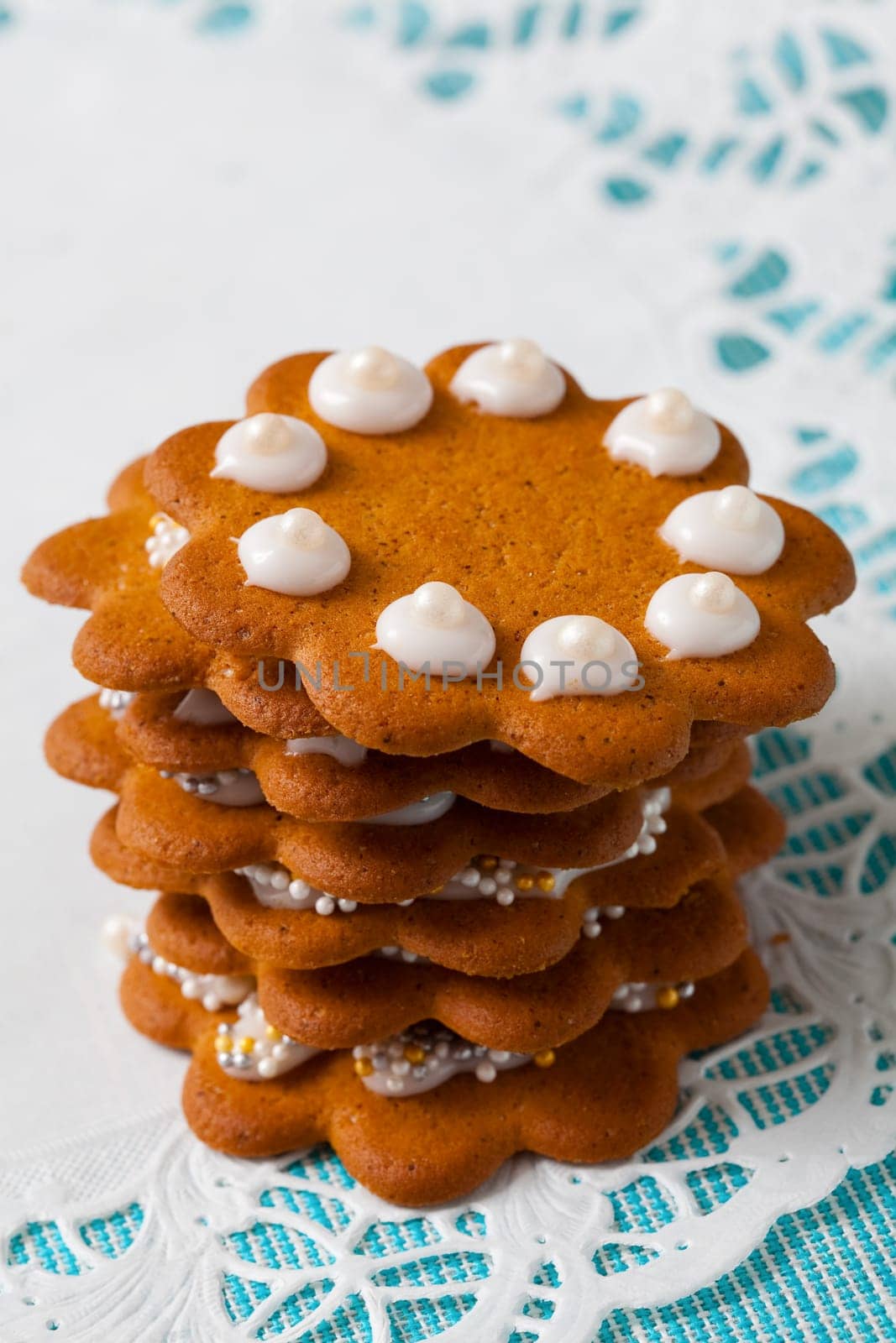 Decorated gingerbread cookies for Christmas. Studio shot.