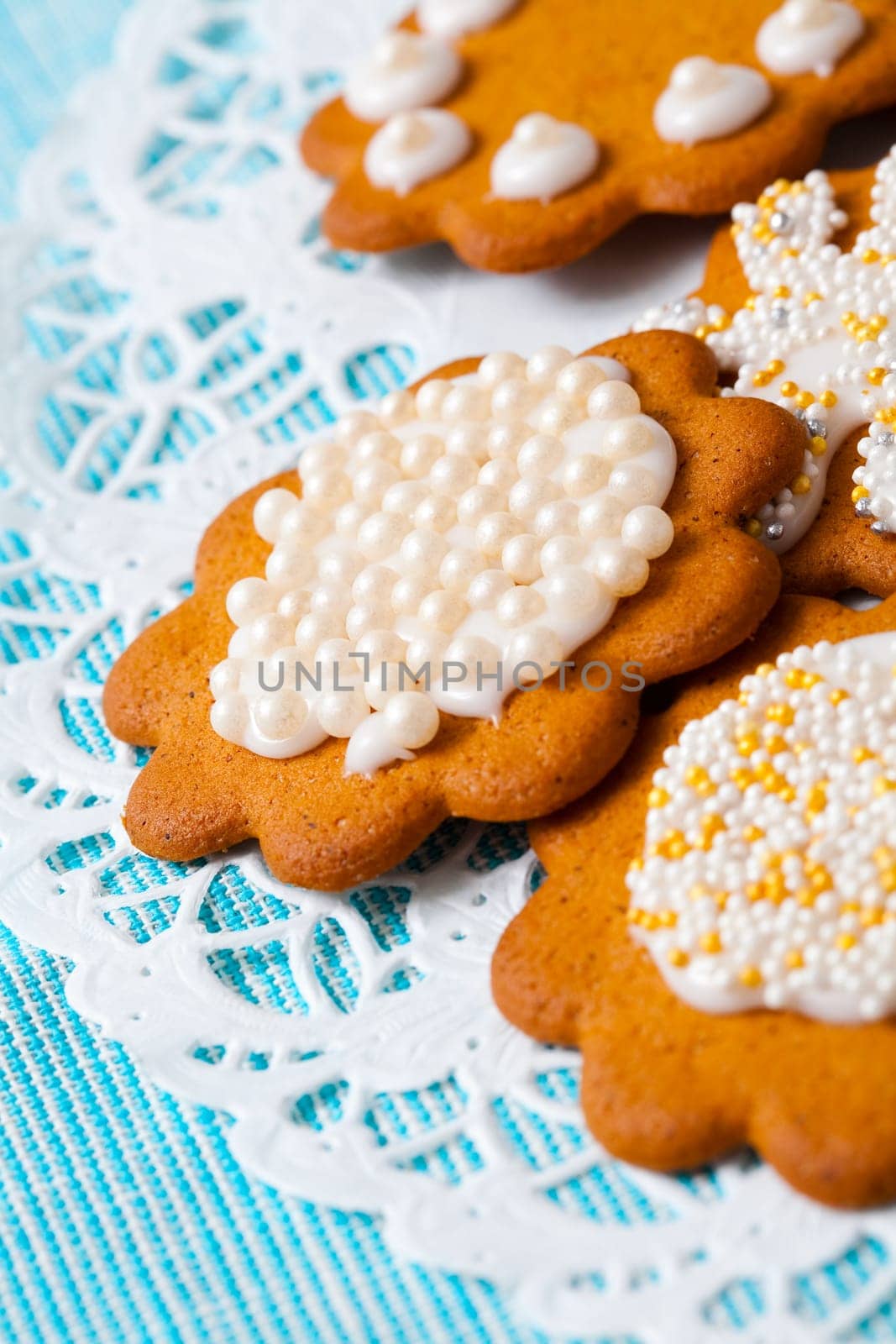 Decorated gingerbread cookies for Christmas. Studio shot.