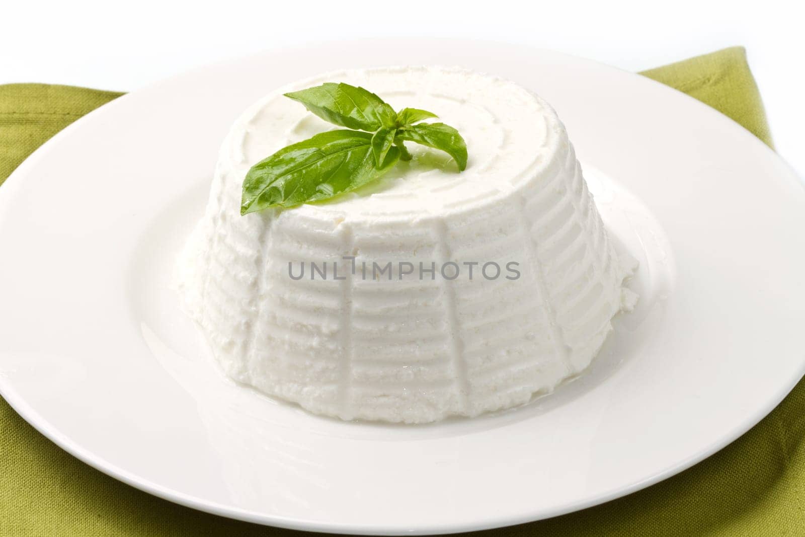 fresh ricotta with basil leaf