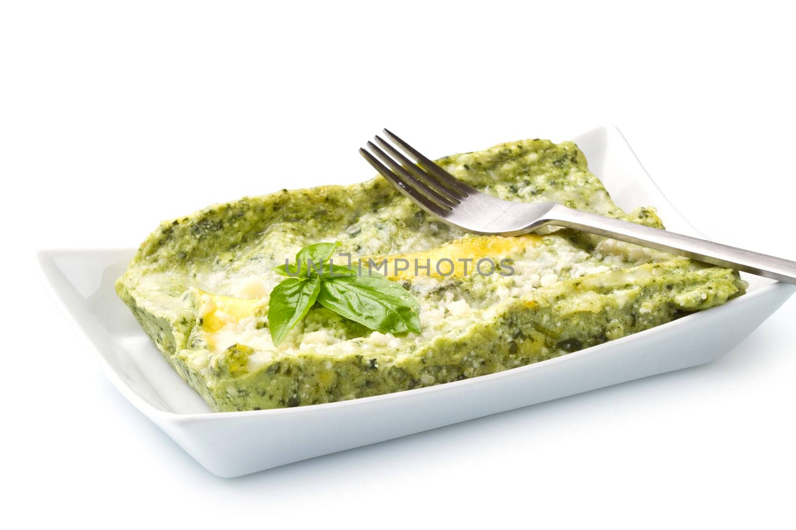 fresh lasagna with pesto sauce