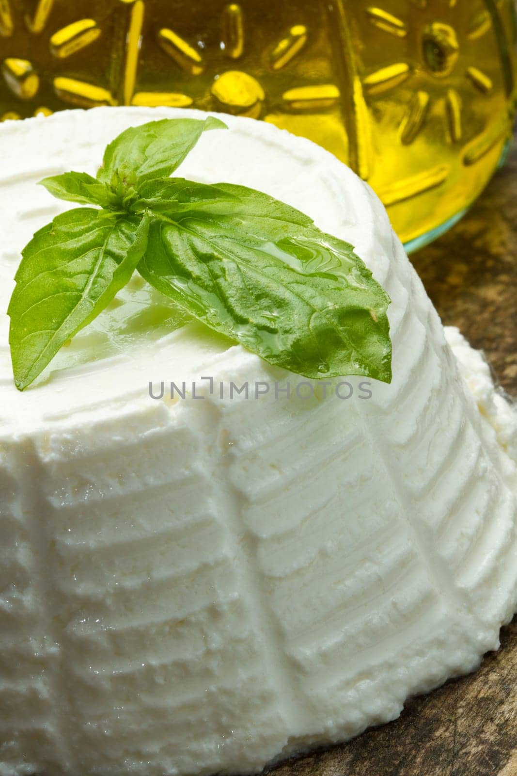 fresh ricotta with basil leaf