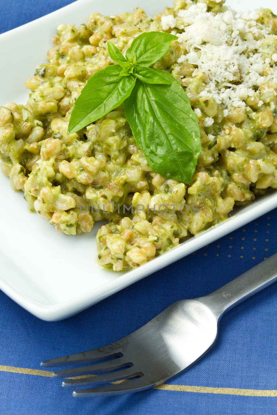 spelled salad with fresh pesto