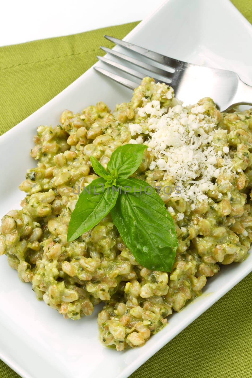 spelled salad with fresh pesto