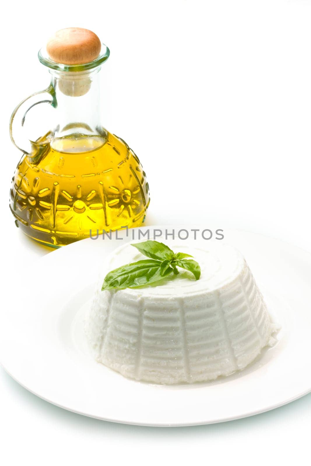 fresh ricotta with basil leaf