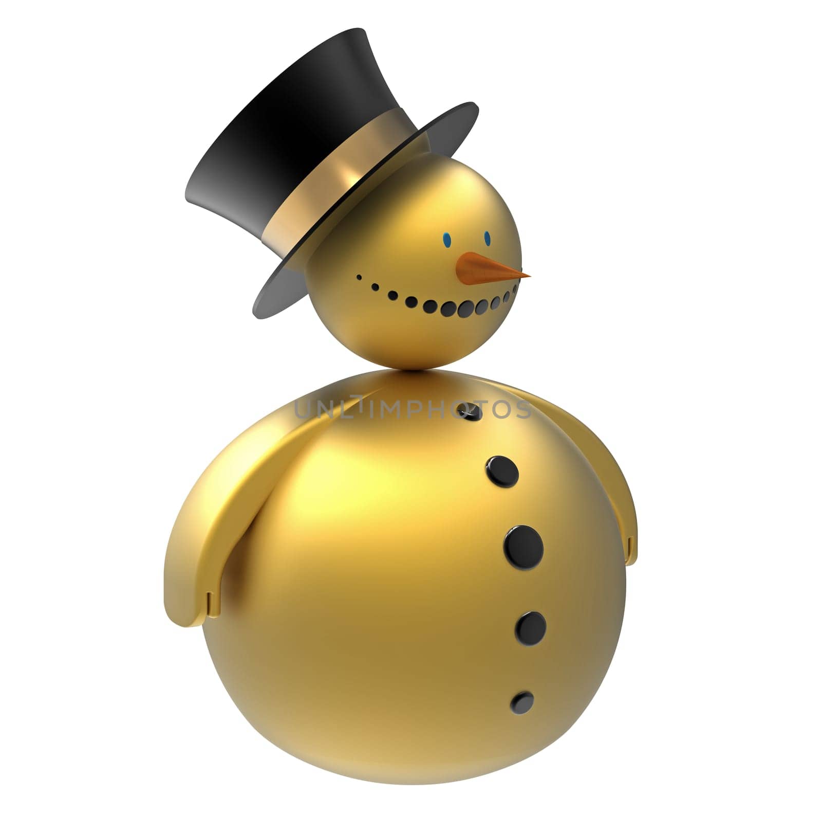 Golden snowman Christmas decoration isolated on white 3d render
