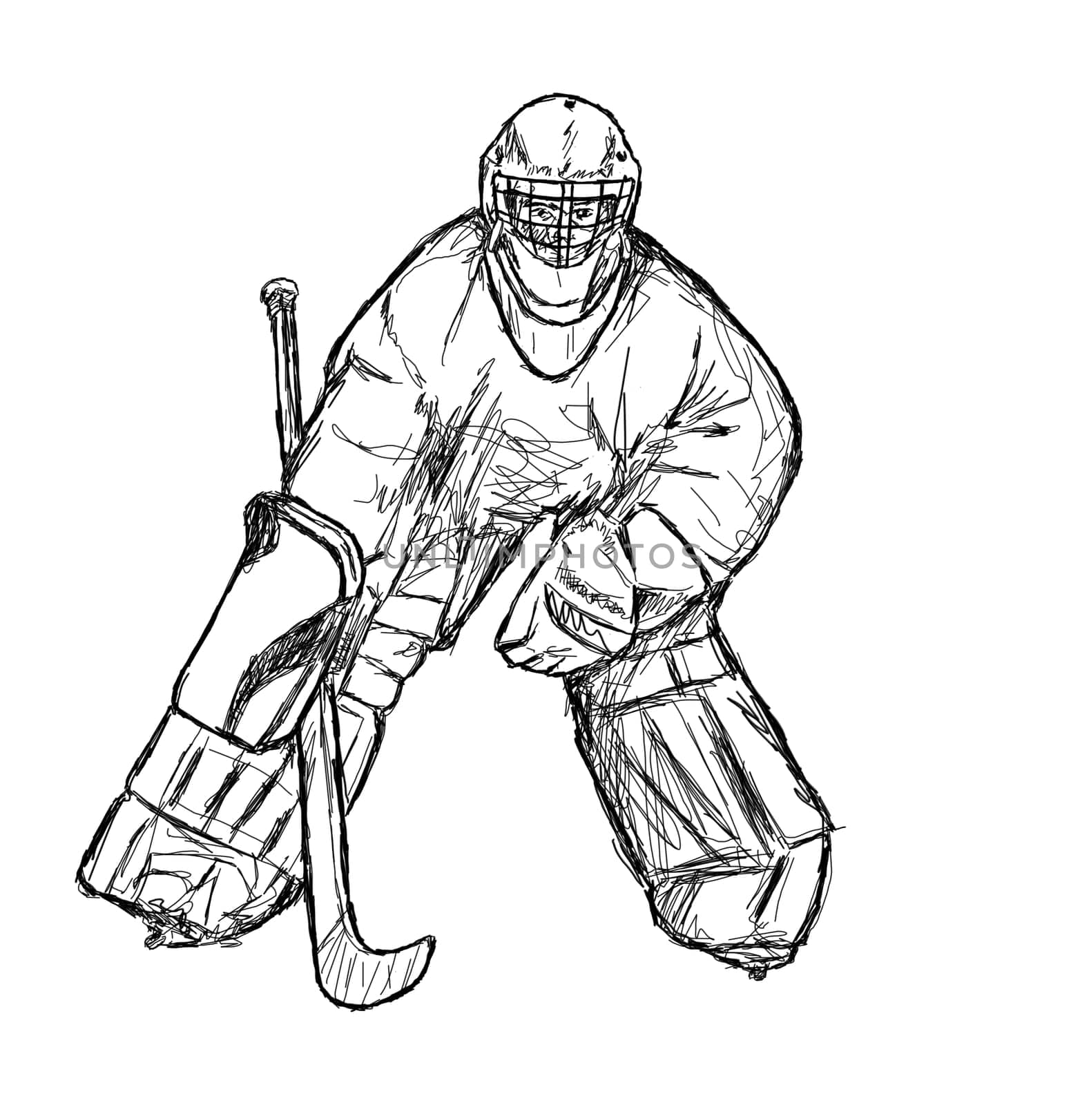 black and white goal-keeper drawing, goal-keeper ready for a shot