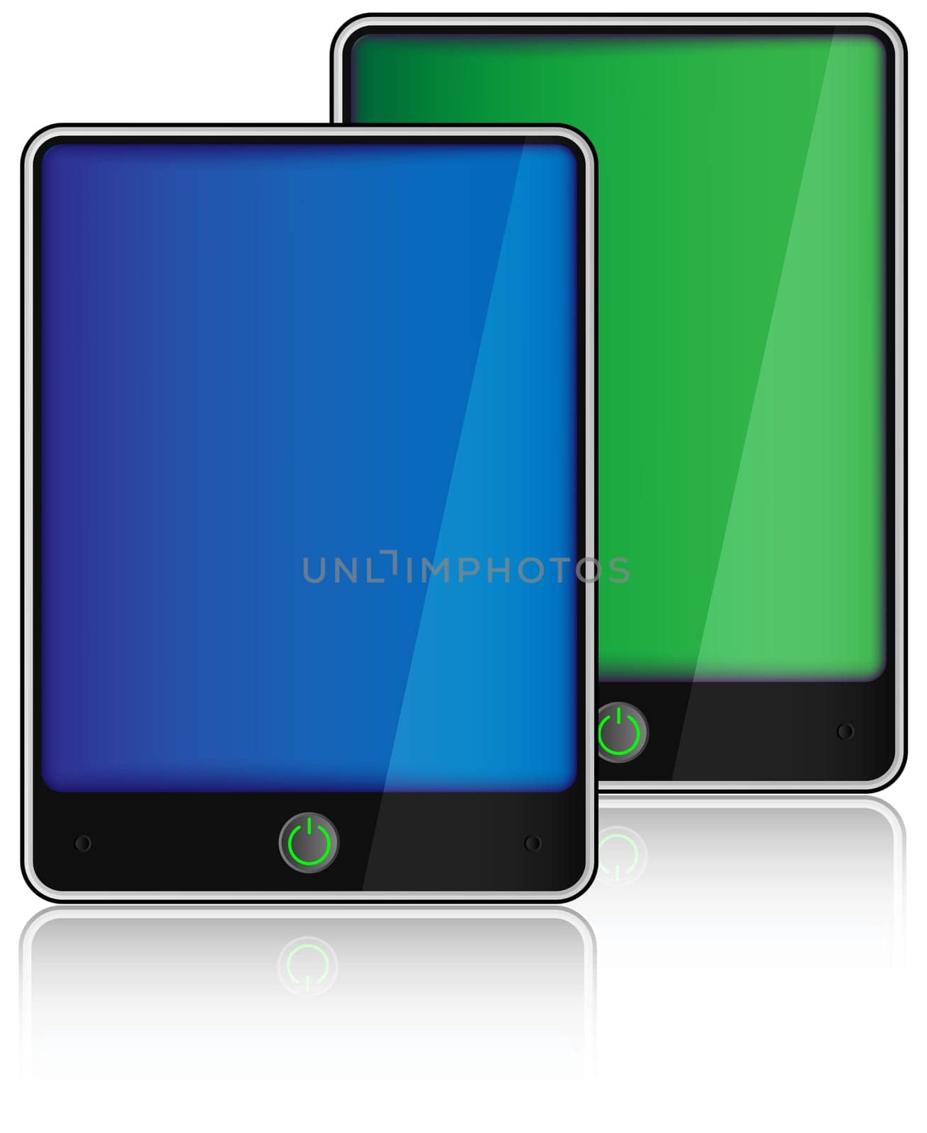 Fictitious Touchscreen PC Tablets on White Background