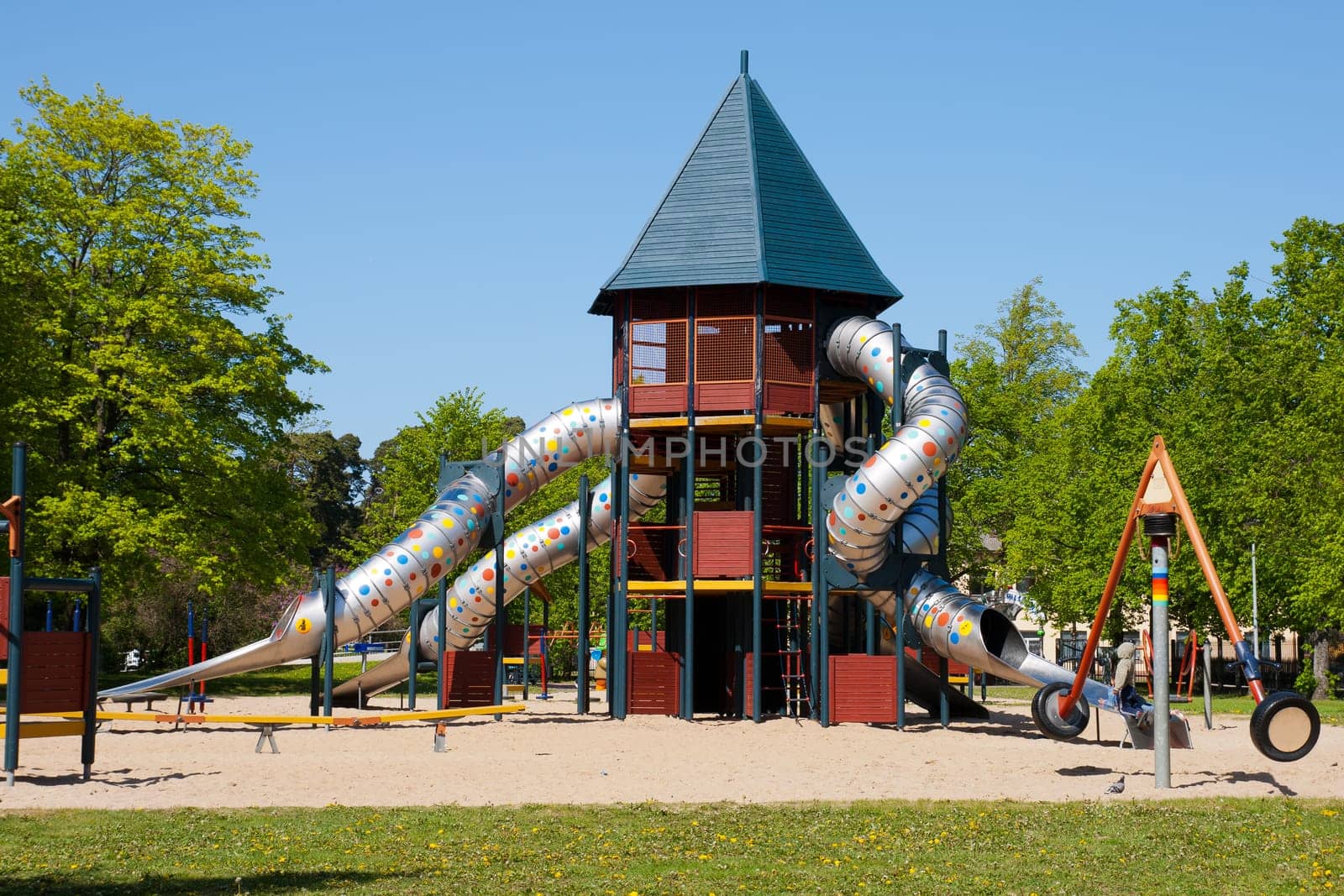 A colorful playground in a park
