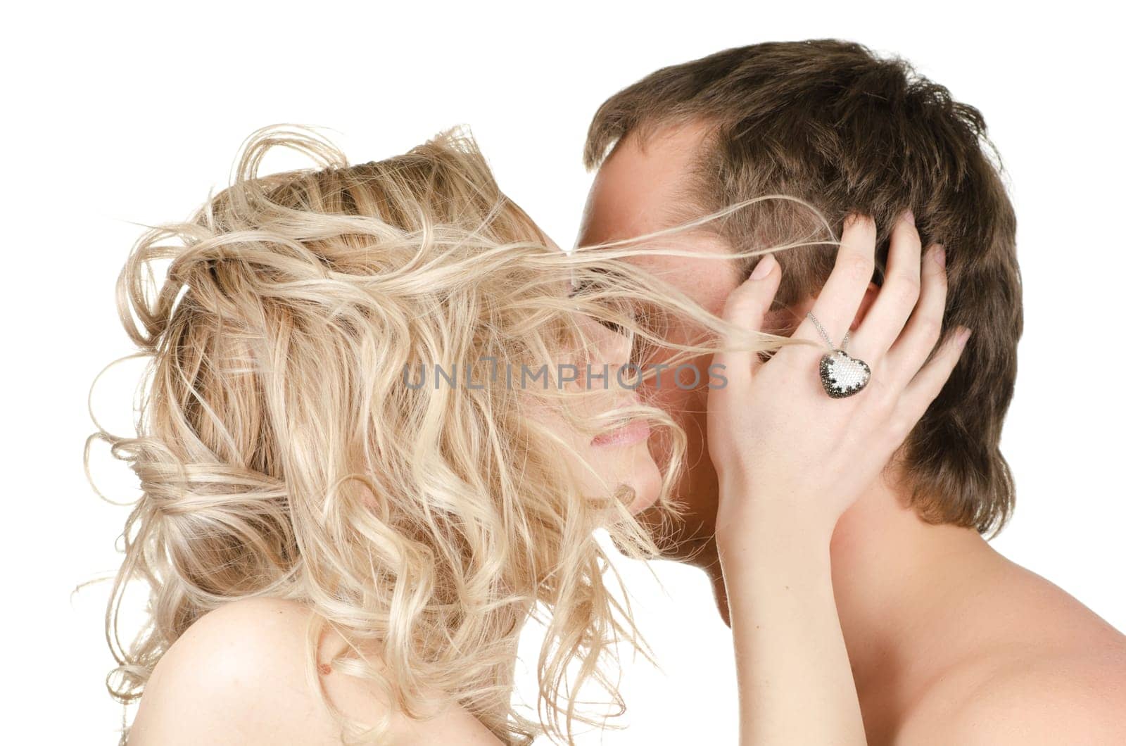 Beauty man and woman - lovers closeup portraits