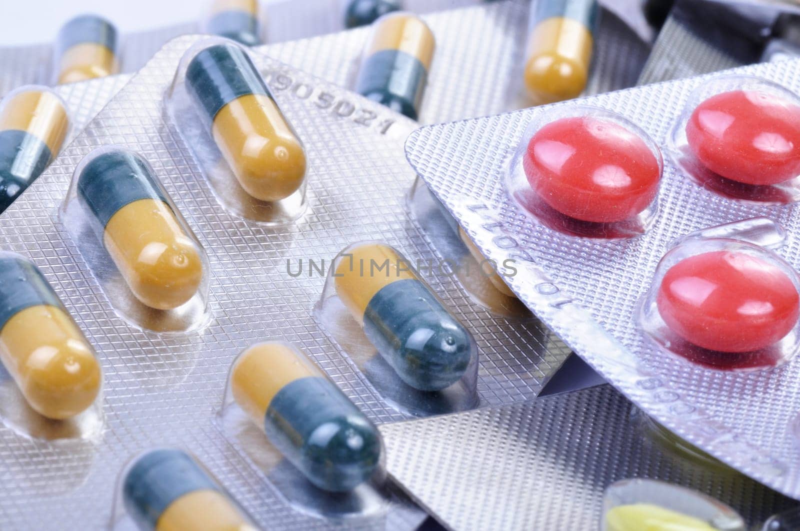 many tablets of drugs and pills.