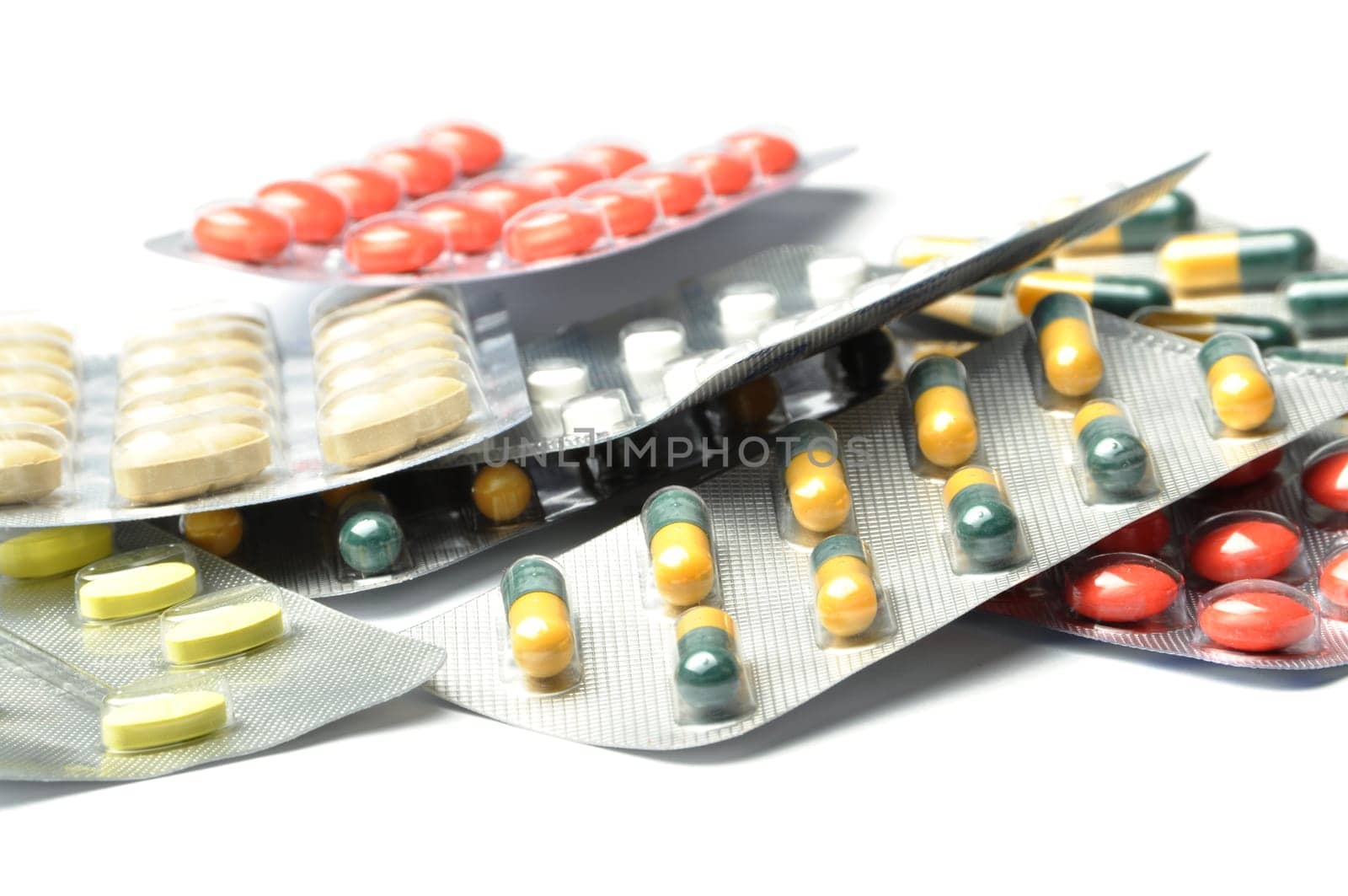 diffrent types of drugs isolated on white background