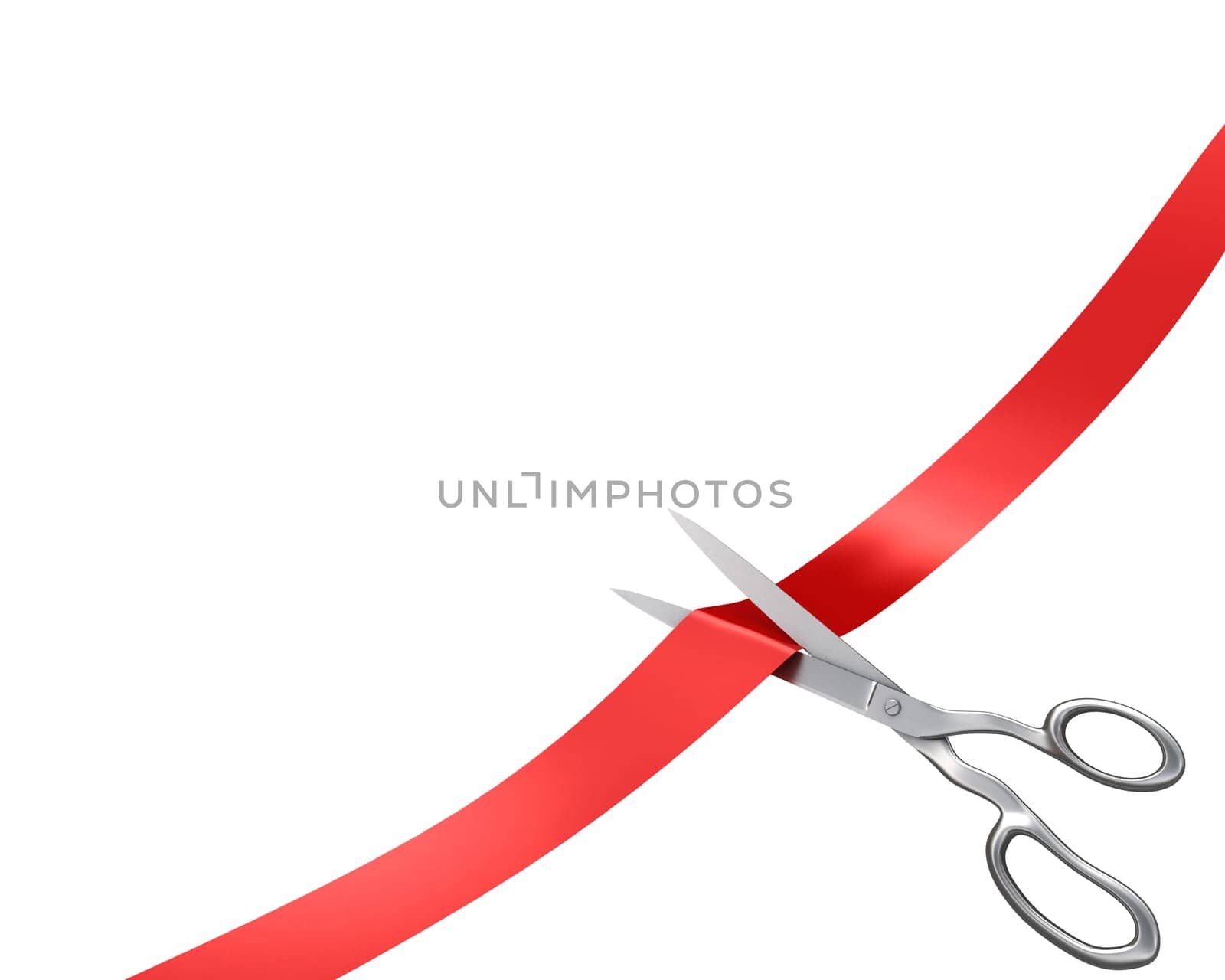Scissors cut ribbon, corner version, isolated on white background