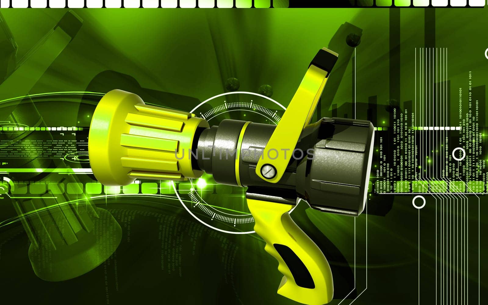 Digital illustration of fire fighting nozzle in colour background