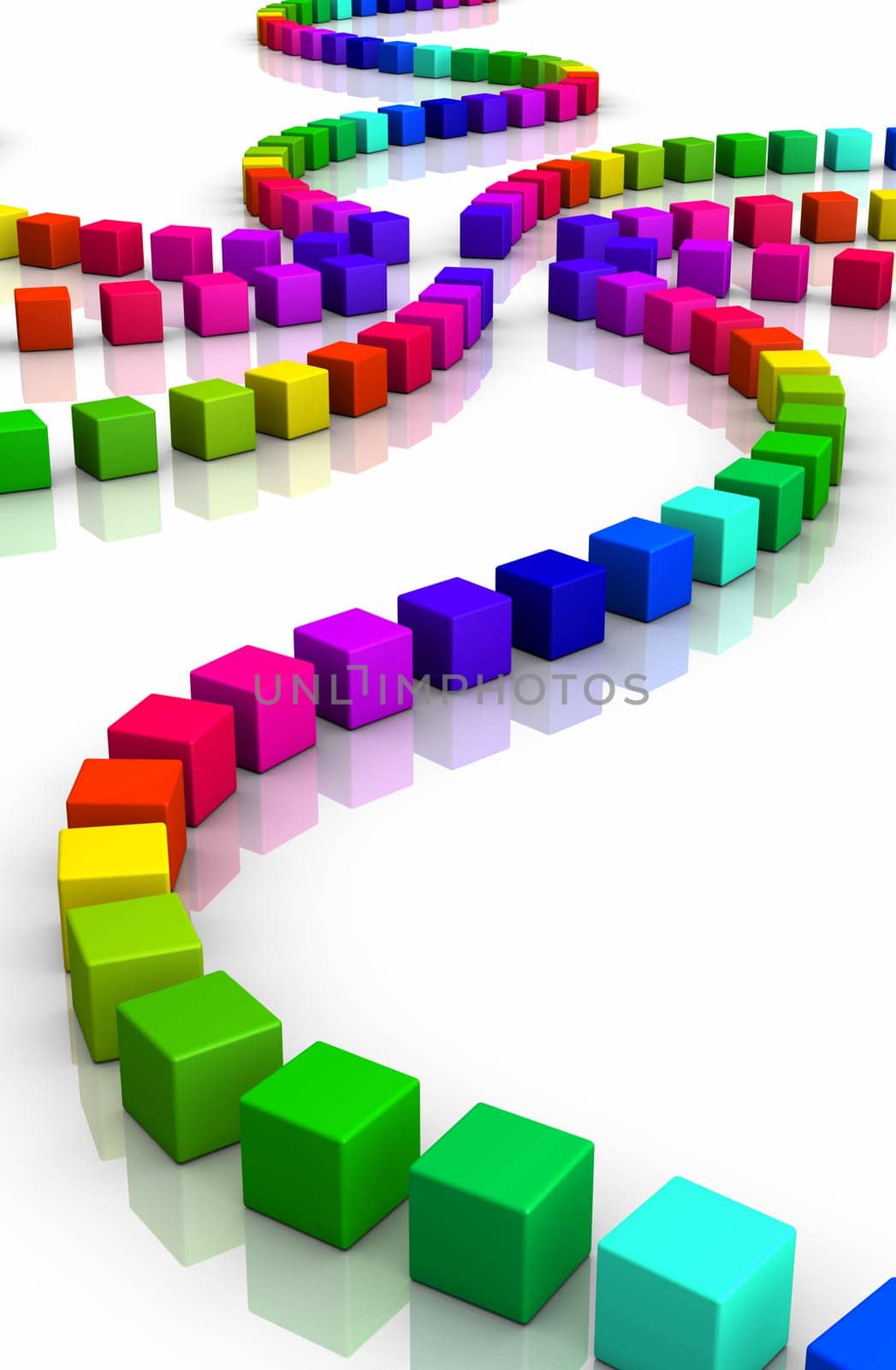 Colorful cubes in a row against white background