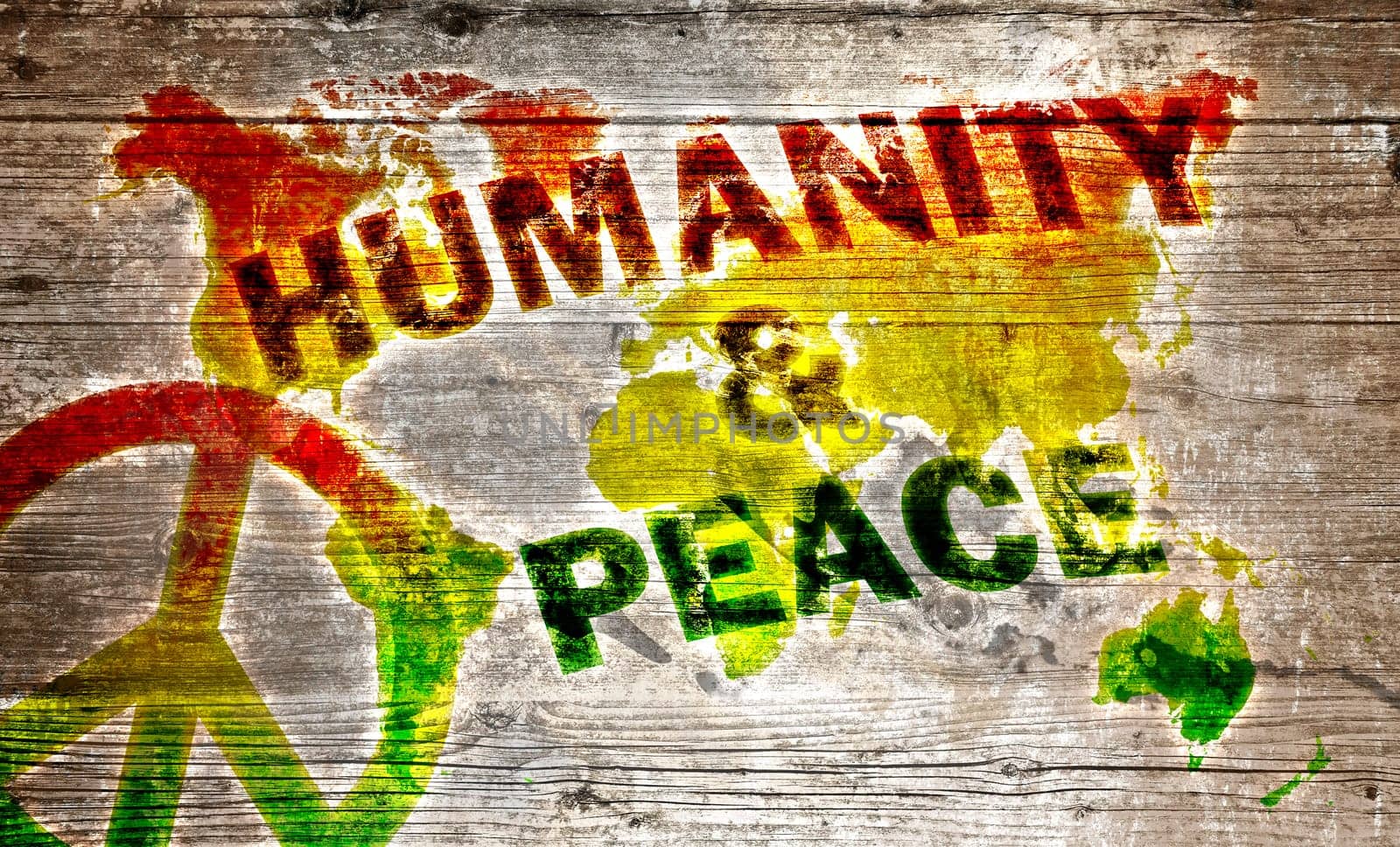 Wooden sign - Humanity and peace for the world
